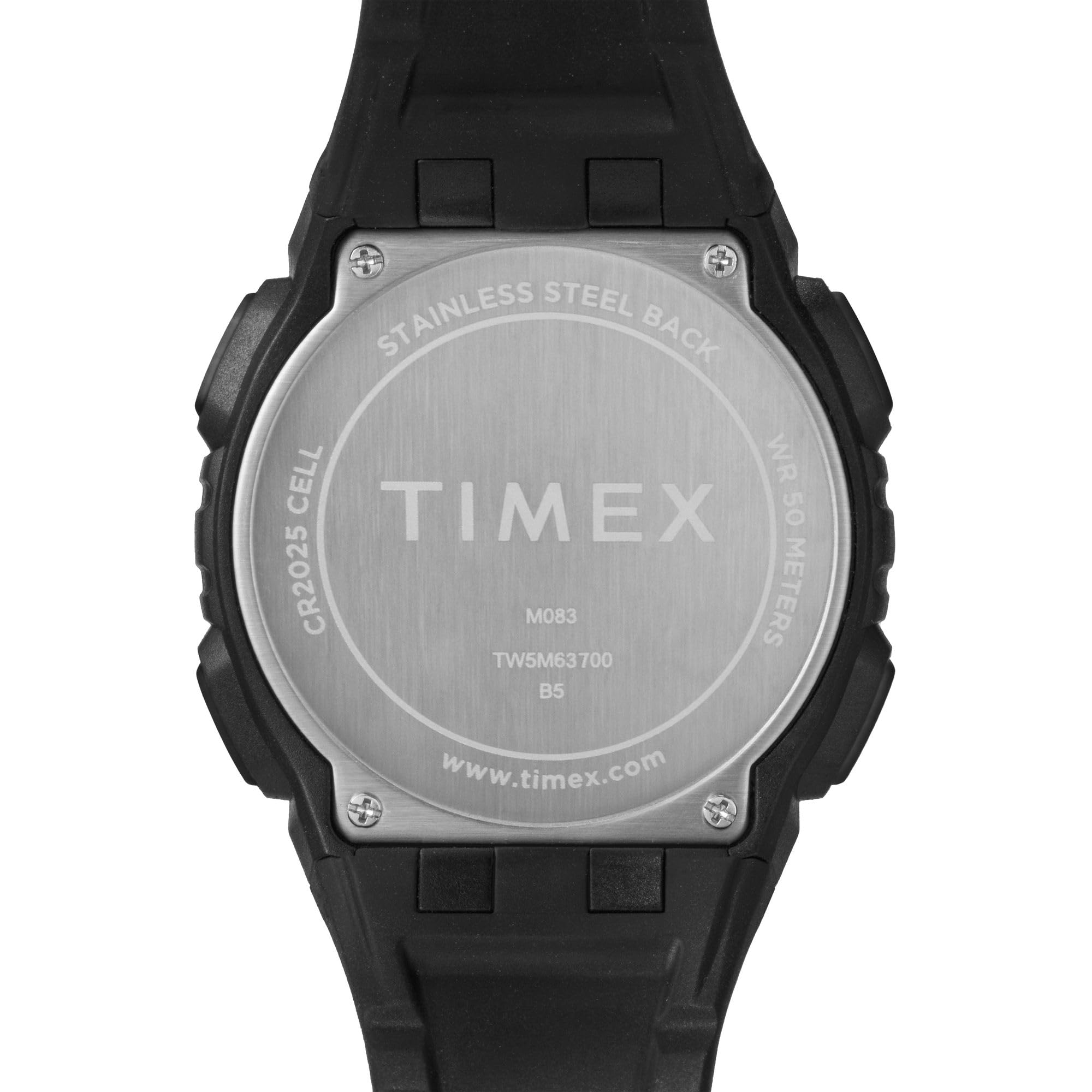 Timex Sport - Reloj de 43 mm para Hombre, Correa de Resina Negra, Esfera Digital, Caja Negra TW5M61700