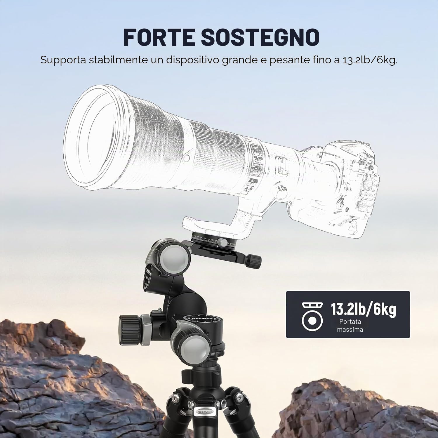 NEEWER Testa Treppiede a 3 Vie con Piastra QR Arca a 360°, Micro Regolazione Millimetrica, Testa a 3 Assi Pan Incli in Lega di Alluminio con Cambio Rapido Doppia Modalità Grande e Fine, Max 6kg, TH15