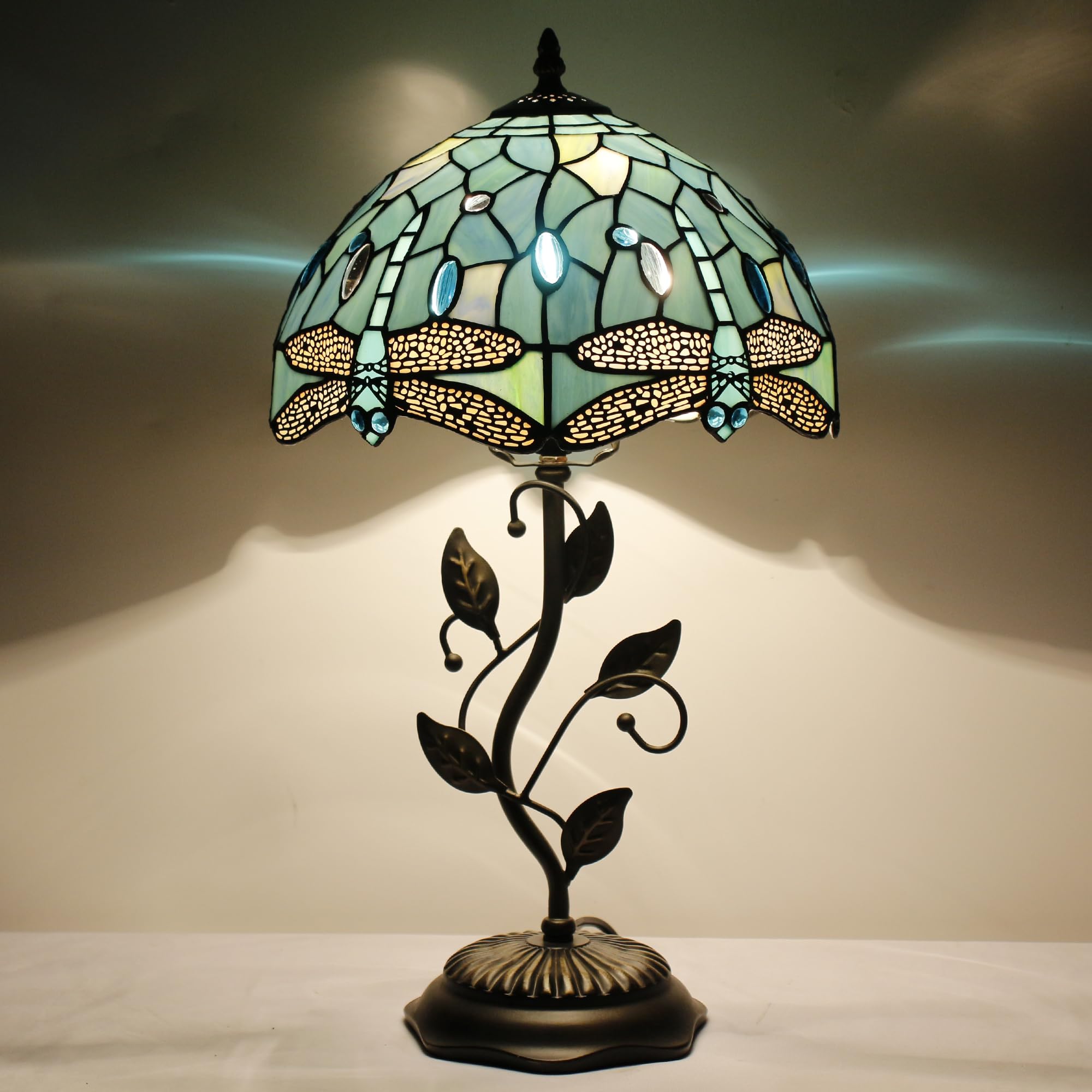 WXCFCD Tiffany Lamp Table Lamp Stained Glass Desk Light 12X12X19 Inches Reading Light Decor Bedroom Living Room Blue