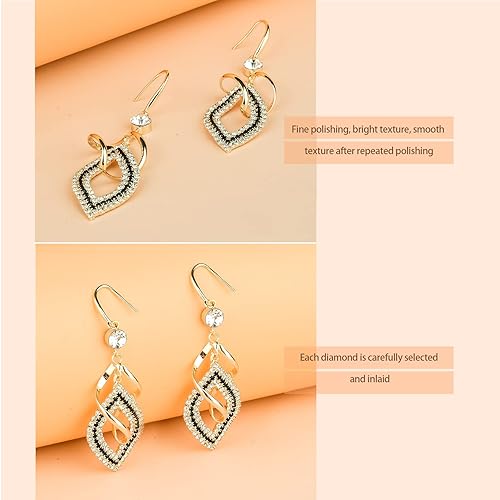 Miniatura 4 de Dangle Earrings for Women and Teen Girls, 925 Silver Handmade Linear Swirl Wire Bohemian Boho Diamonds Earrings, Gifts for Women (Gold, Hoho