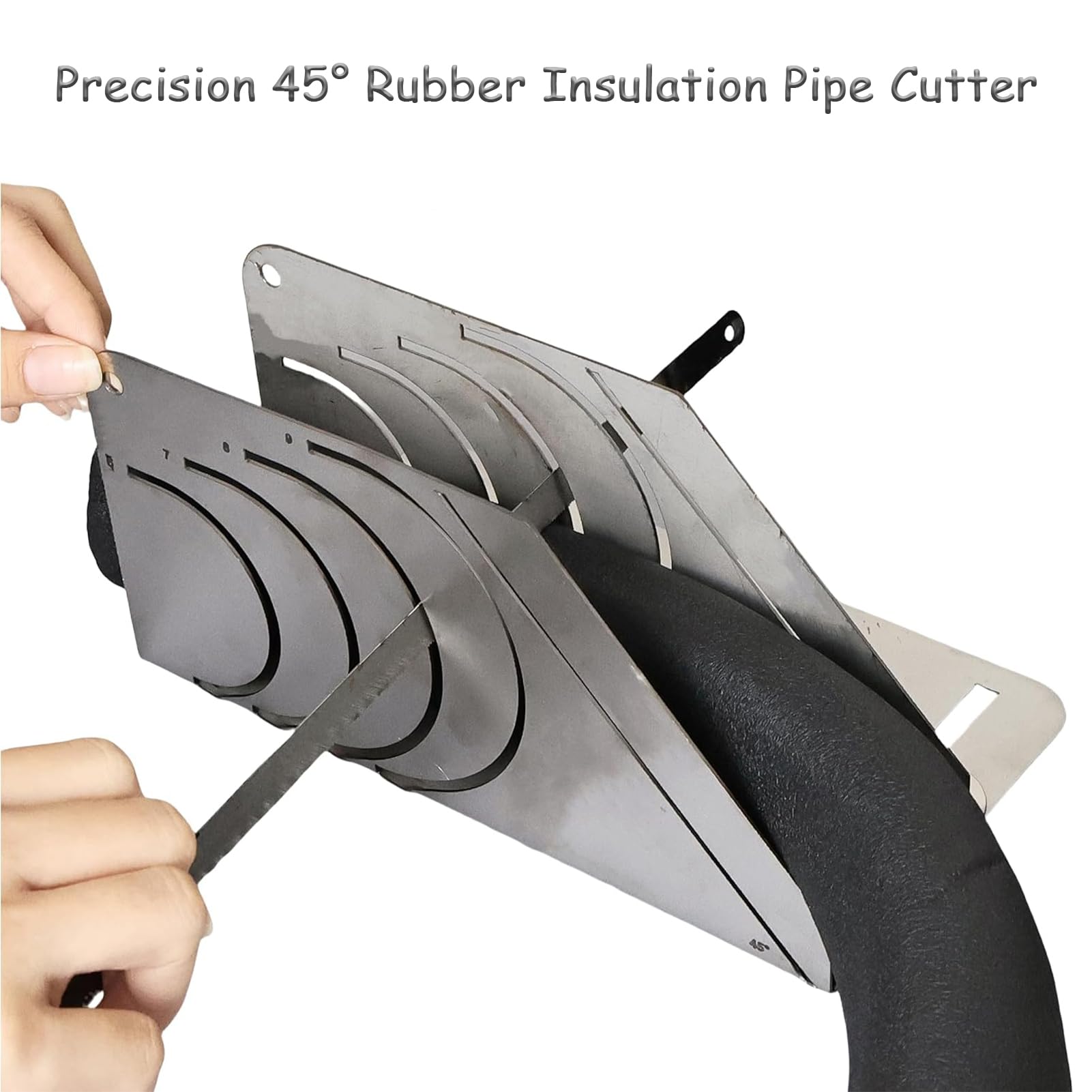 Precision 45° Rubber Insulation Pipe Cutter, Professional Foam Pipe Cutter Tool, Pipe Insulation Cutting Guide, Foam Pipe Cutter Tool 4 in 1, Pipe Cutting Auxiliary Tool Adjustable for 60-90mm Pipes