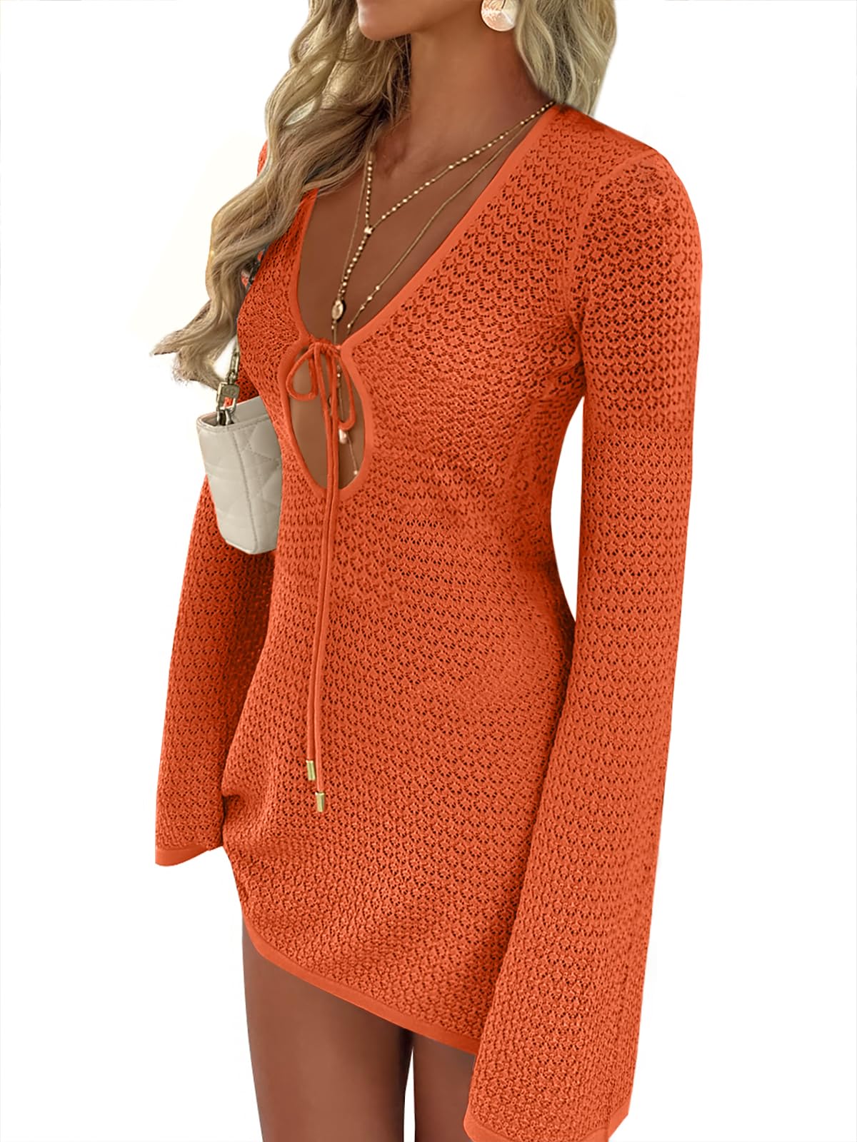 ANRABESS Beach Cover Ups for Women Crochet Swimsuit Bathing Suit Swimwear Bikini Mesh Knit Dress 2025 Summer Vacation Outfits