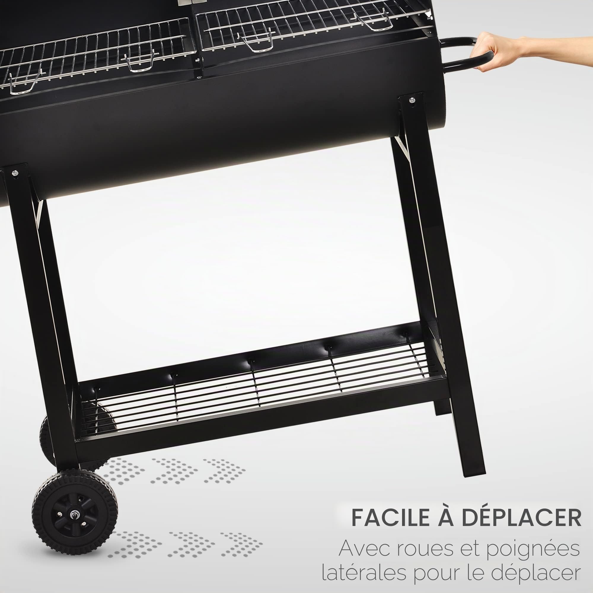 Barbecue en acier Outsunny avec 2 grilles indépendantes, 2 roues et tablette inférieure | Noir | 90cm x 45cm x 96cm