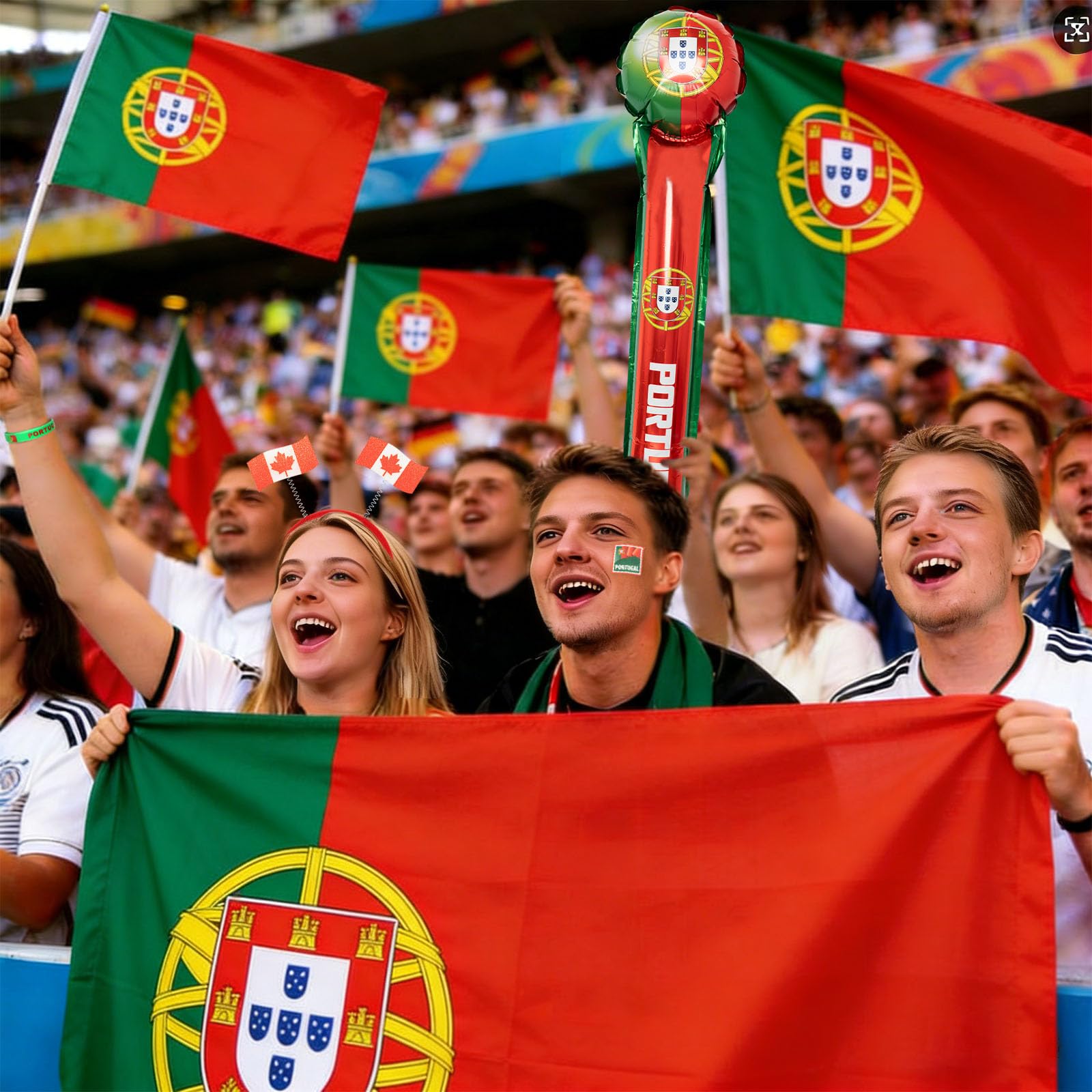 Set per tifosi della Coppa del Mondo 2026, include 10 kit per tifosi nazionali con fascia per la testa, 2 bastoncini di tuono, bandiera, braccialetto, borsa con coulisse, poster cancellabile a secco e