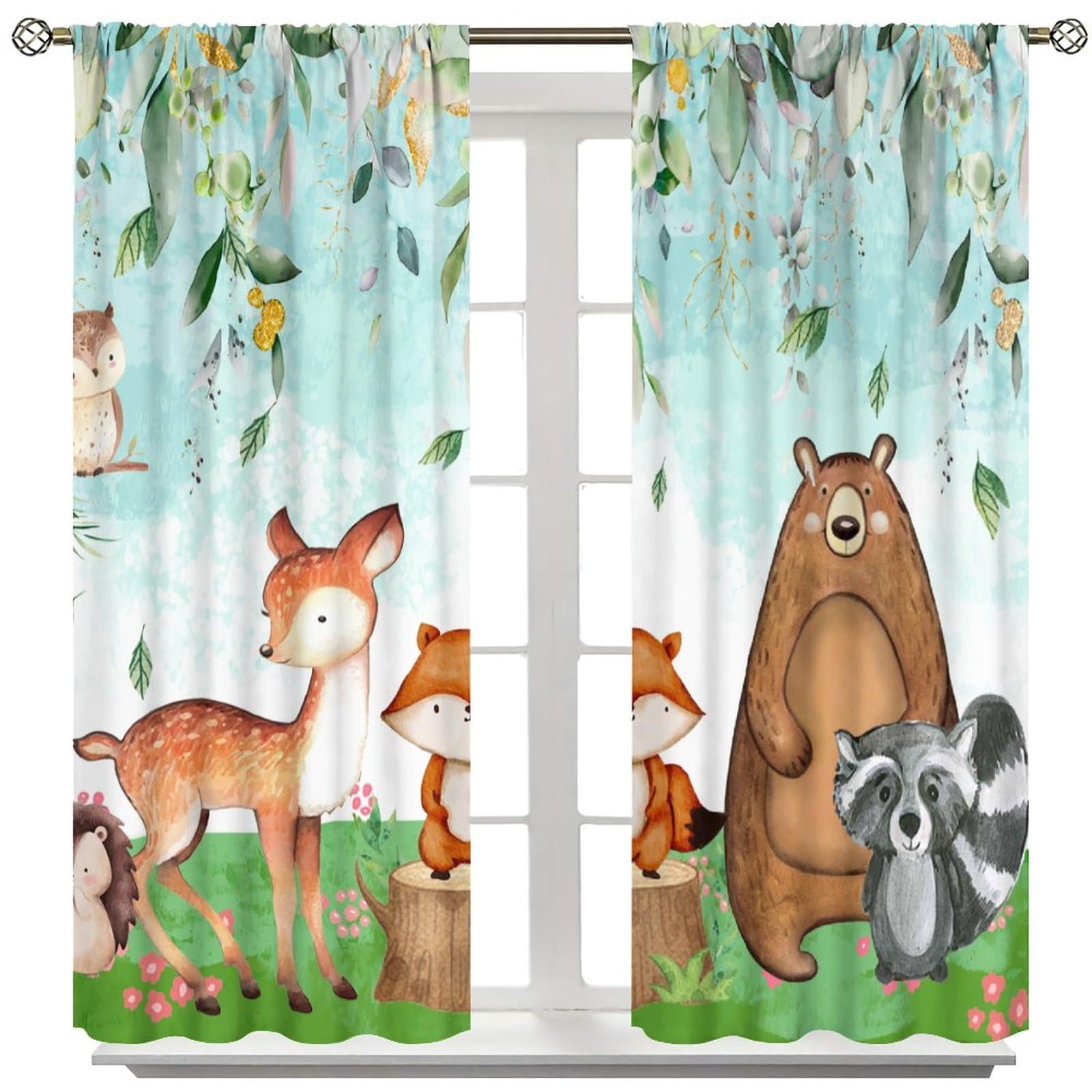 YCness Lot de 2 rideaux occultants rustiques à imprimé aquarelle pour chambre d'enfant, chambre à coucher, salon – 106 x 137 cm