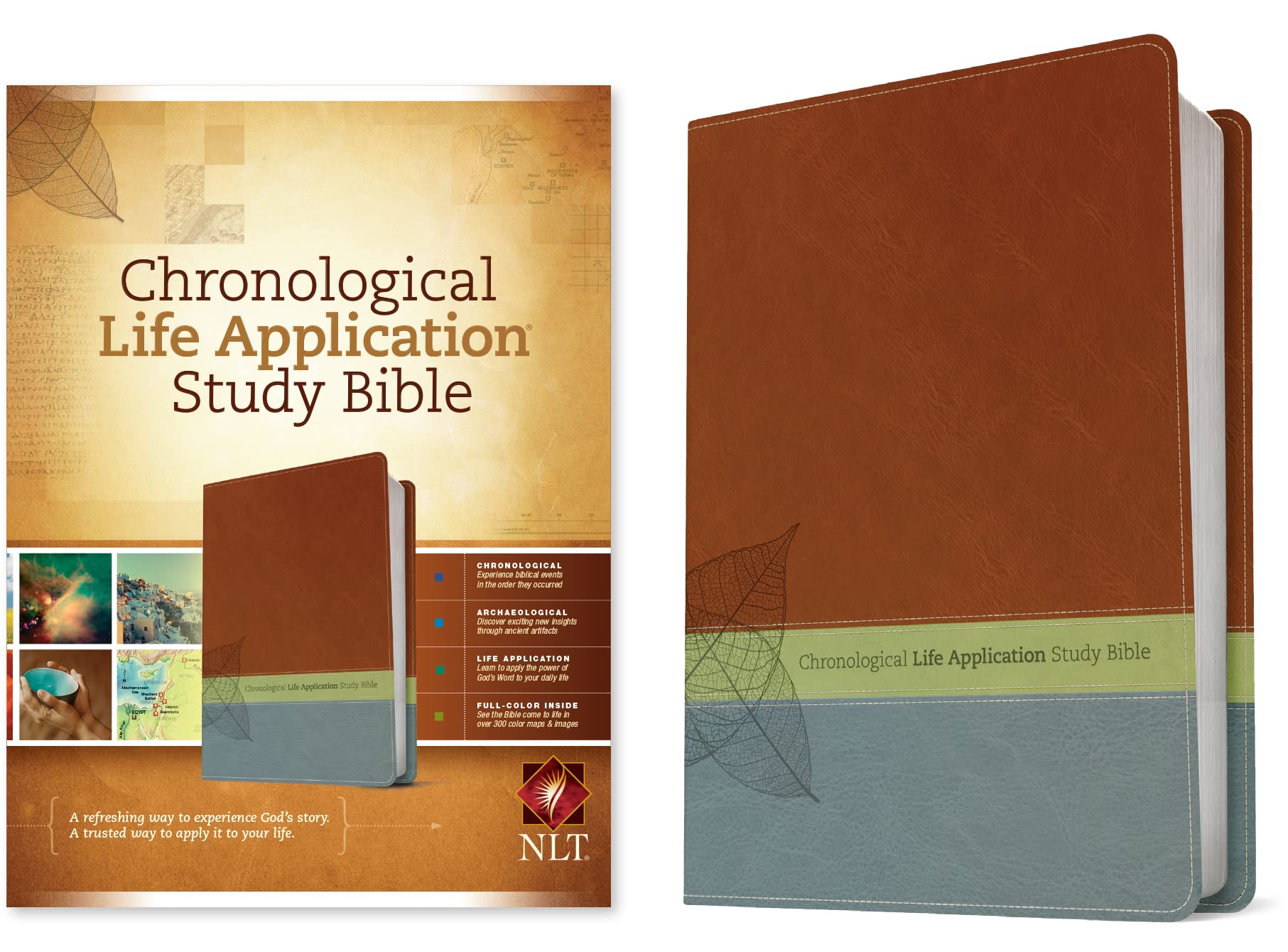 Chronological Life Application Study Bible: New Living Translation Brown / Green / Dark Teal TuTone LeatherLike