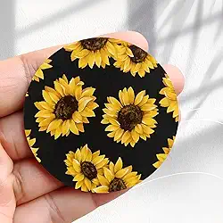 Girassóis de ímã de geladeira vintage em design de fundo preto - Adesivo redondo de acrílico para geladeira de 5,8 cm, presente de decoração retrô, tamanho perfeito para geladeira, armário ou qualquer