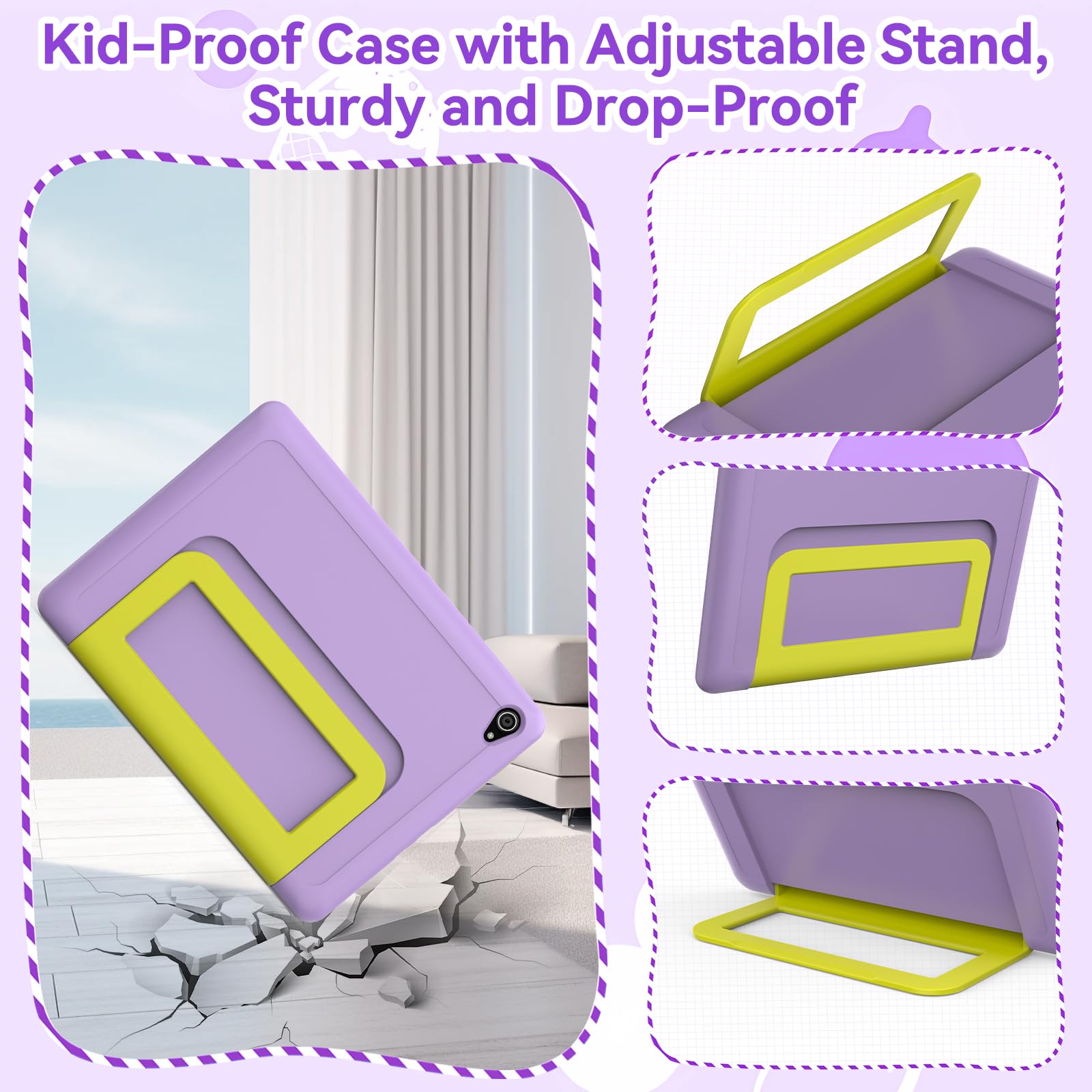 Kids Tablet, Android 15 Kids Tablet 10 inch Octa-Core with 20GB+64GB+1TB Expand Tab for Toddler Child｜ Parental Control｜WiFi 6｜BT 5.3｜Dual Camera｜Protective Case｜Great Gift for Child(Purple) — view 6
