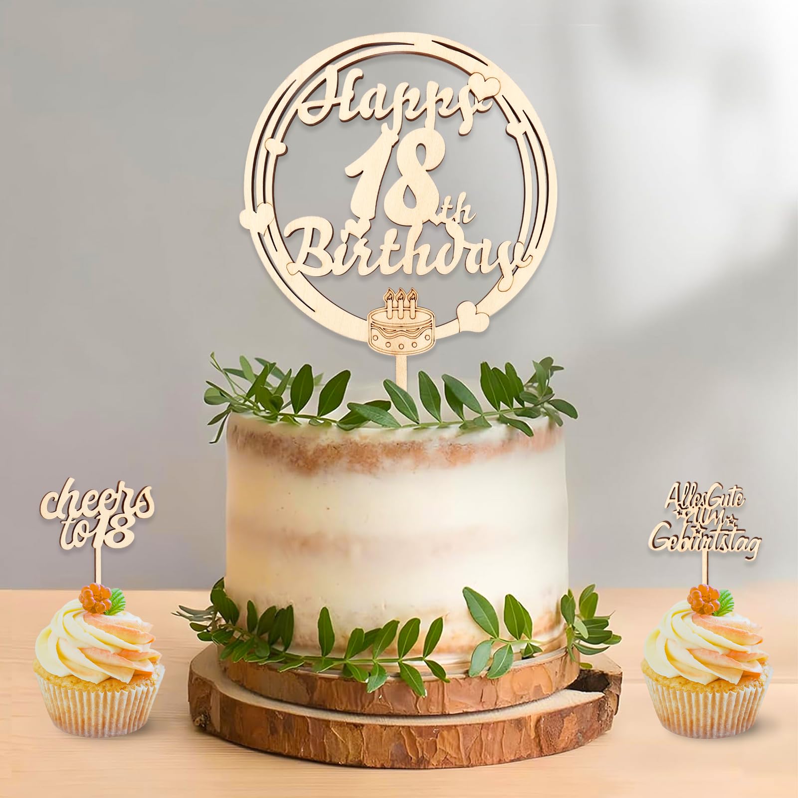 Tortenaufsatz 'Happy 18th Birthday' Aus Holz – Kuchendekoration Zum 18. Geburtstag, 19,8x16 Cm, Für Mädchen & Jungen
