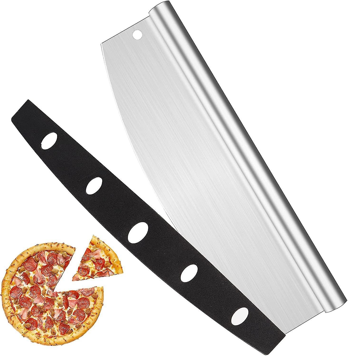 Premify 14" Pizza Cutter, Little Ultra Sharp Stainless-Steel Pizza Cutter Rocker with Cover, Pizza Knife Slicer for all Types of Quesadillas, Flatbreads Brownies, Dishwasher Safe.