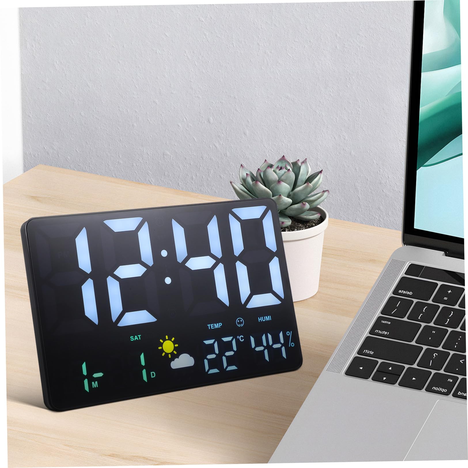 UPKOCH Orologio da Parete e Temperatura Grande Display Digitale LED Nero | Allarme Integrato, Rileva Umidità, Previsioni Meteo per Casa e Ufficio