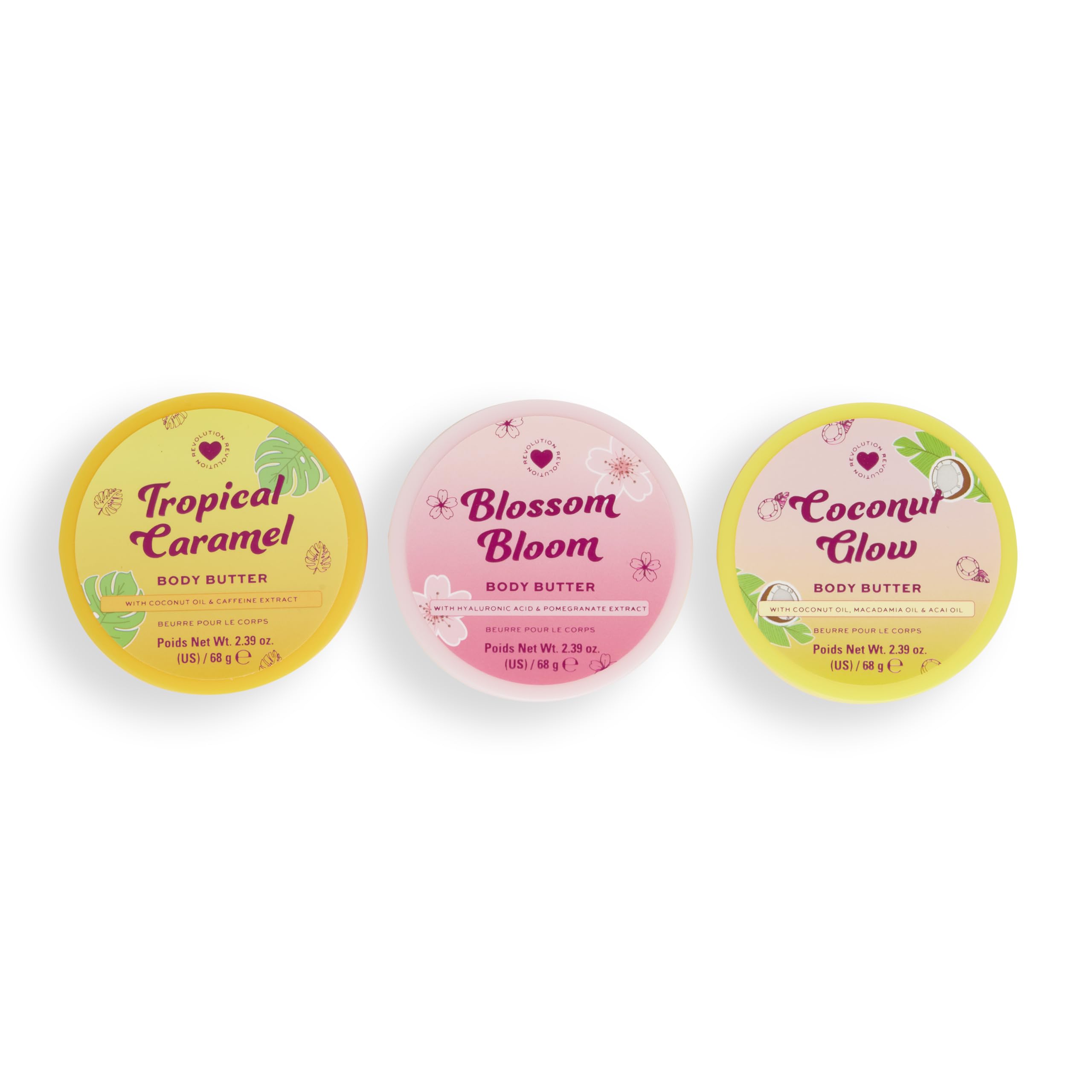 I Heart Revolution Tropical Trip Body Cream Trio – Hydrating Mini Body Lotions with Coconut Oil, Caffeine & Hyaluronic Acid – Fruity & Floral Scents – Vegan & Cruelty-Free(Pack of 3)