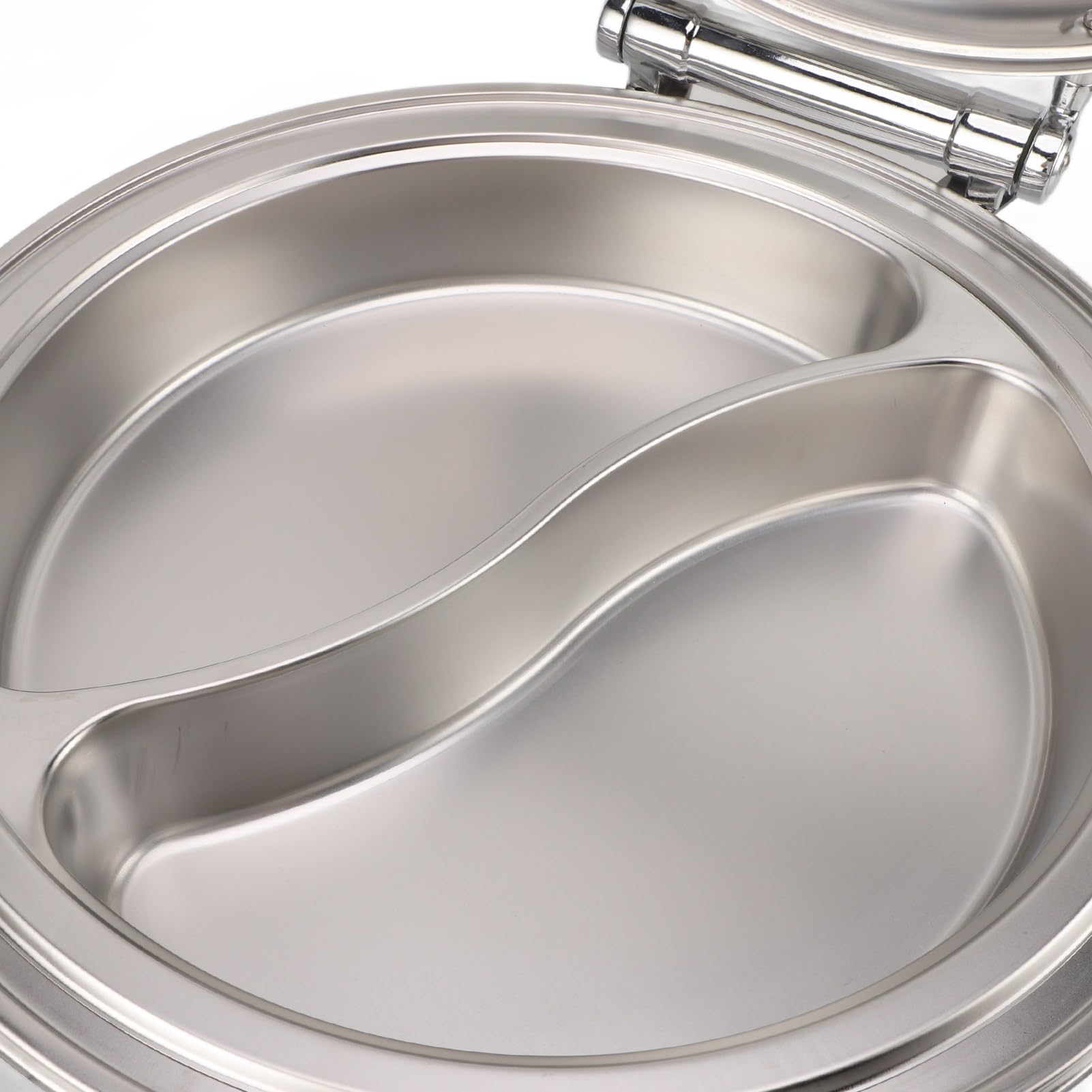 lyrlody Plato Redondo de Acero Inoxidable de 6 Litros, Servidor de Buffet con Tapa de Vidrio Visible, Calentador de Alcohol, Tapa Abatible de 90°, Sartén Profunda, Acabado Espejo para Buffet,