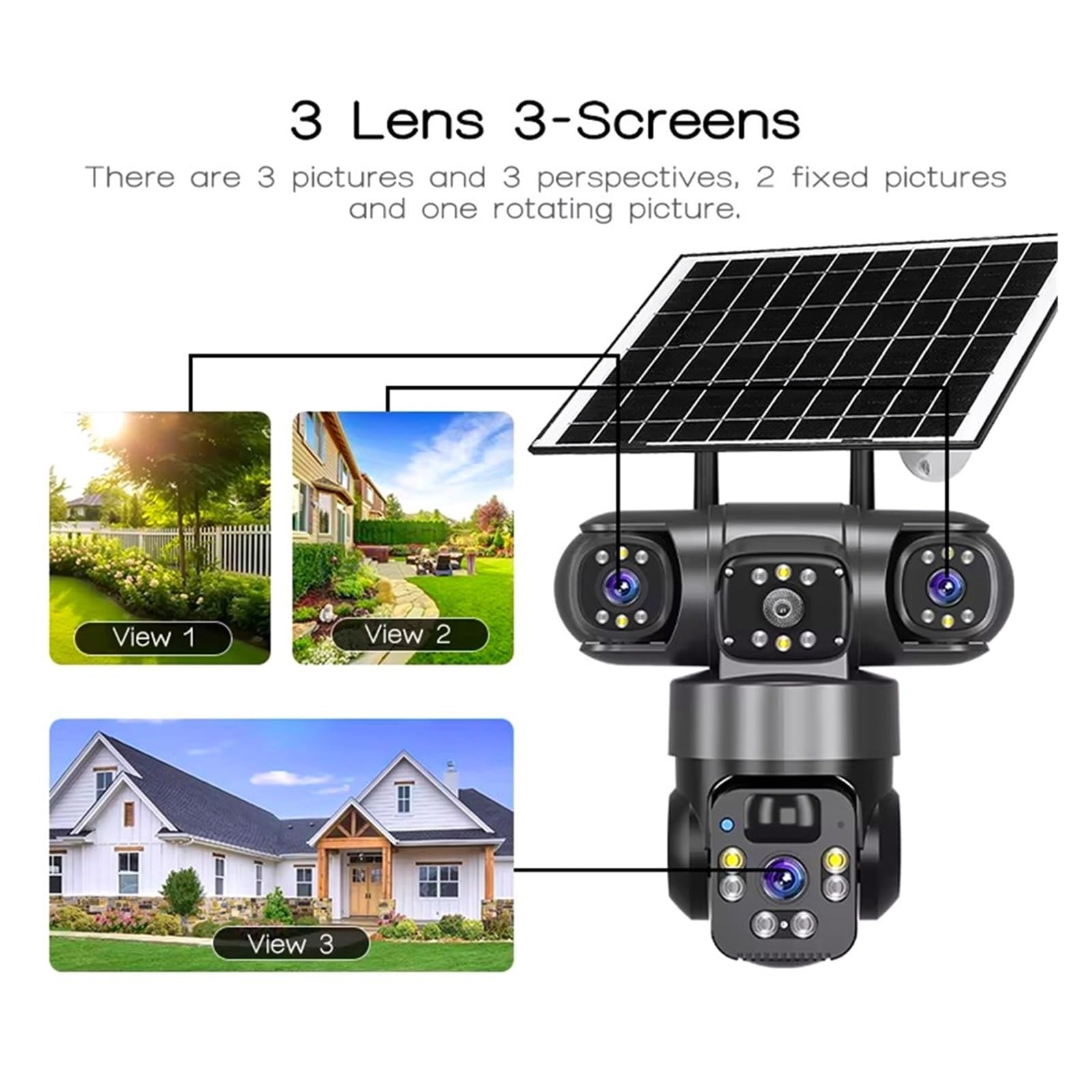 Telecamera PTZ Solare V380 6K Triplo Schermo 4G WiFi Impermeabile Sorve | Doppia Rete 4G SIM E WiFi, Funziona Senza Rete Domestica Per Sorveglianza Aree Isolate(4G Cam 64G Card)