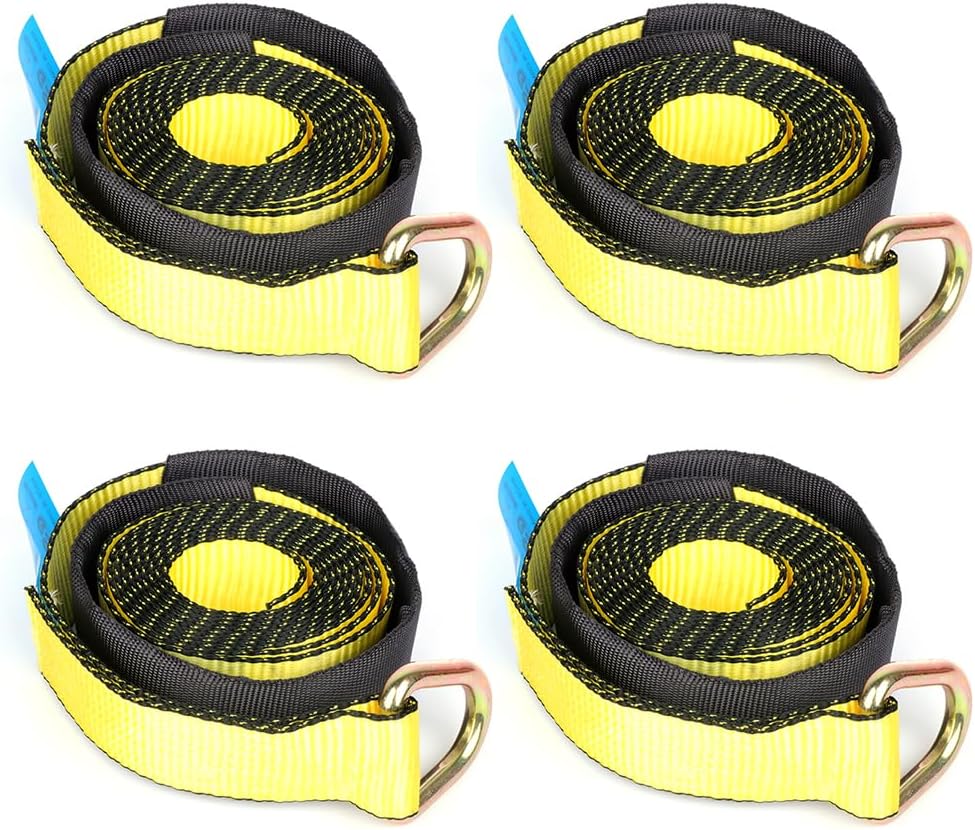 SCITOO (Pack of 4) 2" X 12' Lasso Tow Strap with D Ring Auto Hauler Tie Down Lasso Strap Car Hauler Tow Dolly Tire Wheel Tie Down Straps