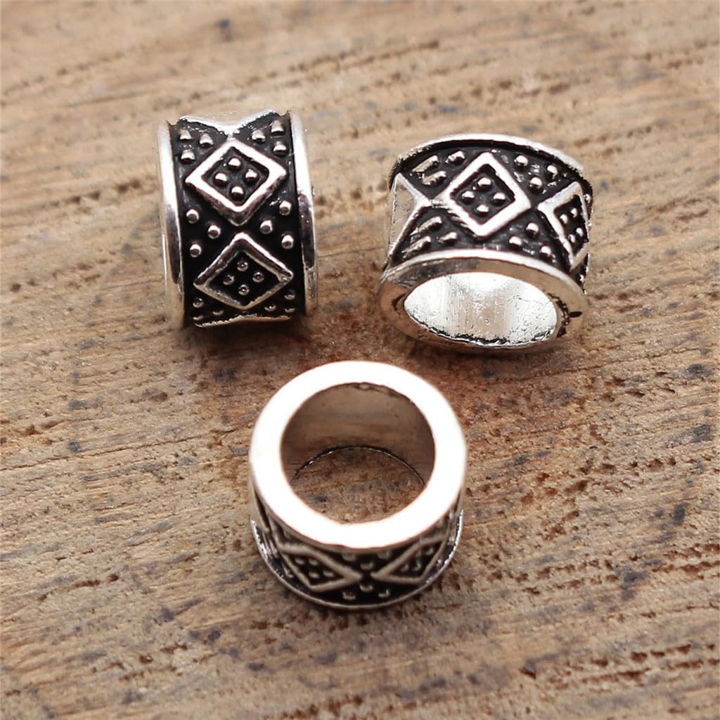Geometric Rhombus Pattern Spacer Large Hole Spacer Beads for Jewelry Making, 6.8x6.7x5mm, Antique Silver Color, 40 Pieces