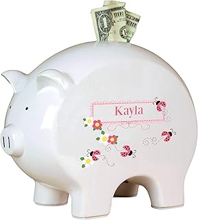 Personalized Pink Ladybugs Piggy Bank for Baby Girl Nursery