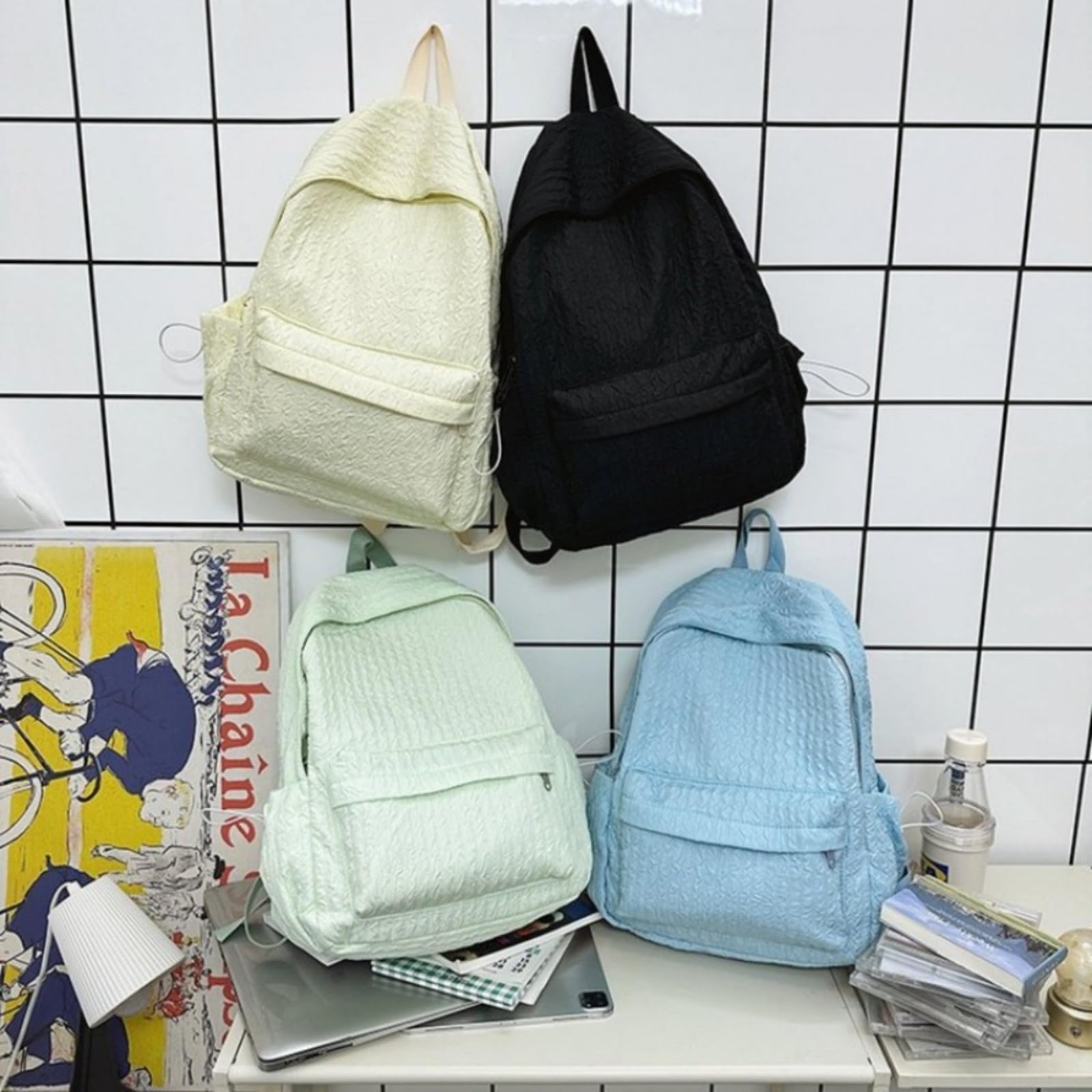 Zaino Imbottito, Scolastico Portatile Casual per Ragazzi della Scuola Superiore Ragazze Viaggio Giornaliero-Black