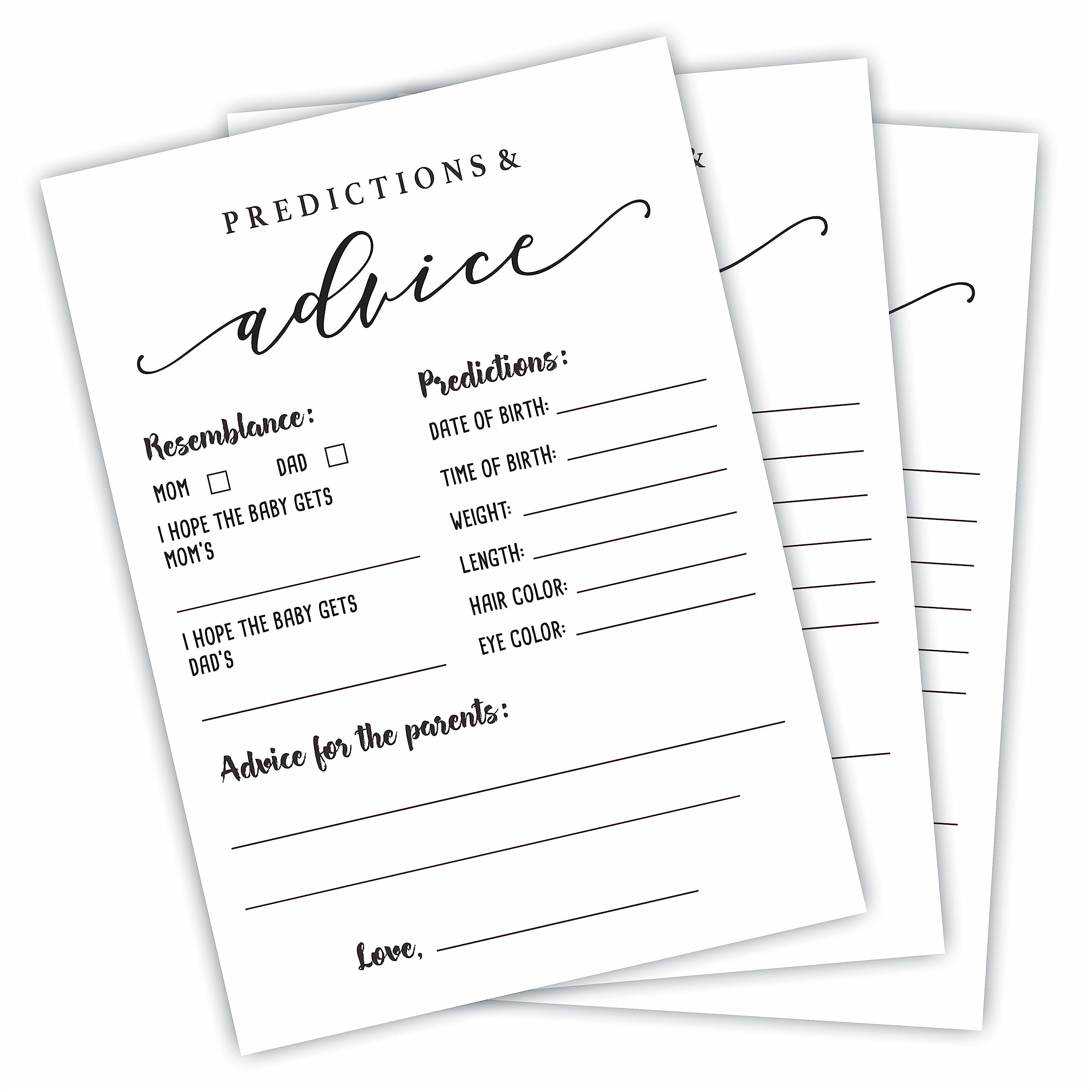 Baby Shower Predictions & Advice Game Cards - 30 Minimalist Cream Cards, 5" X 7", Fill-in Activity