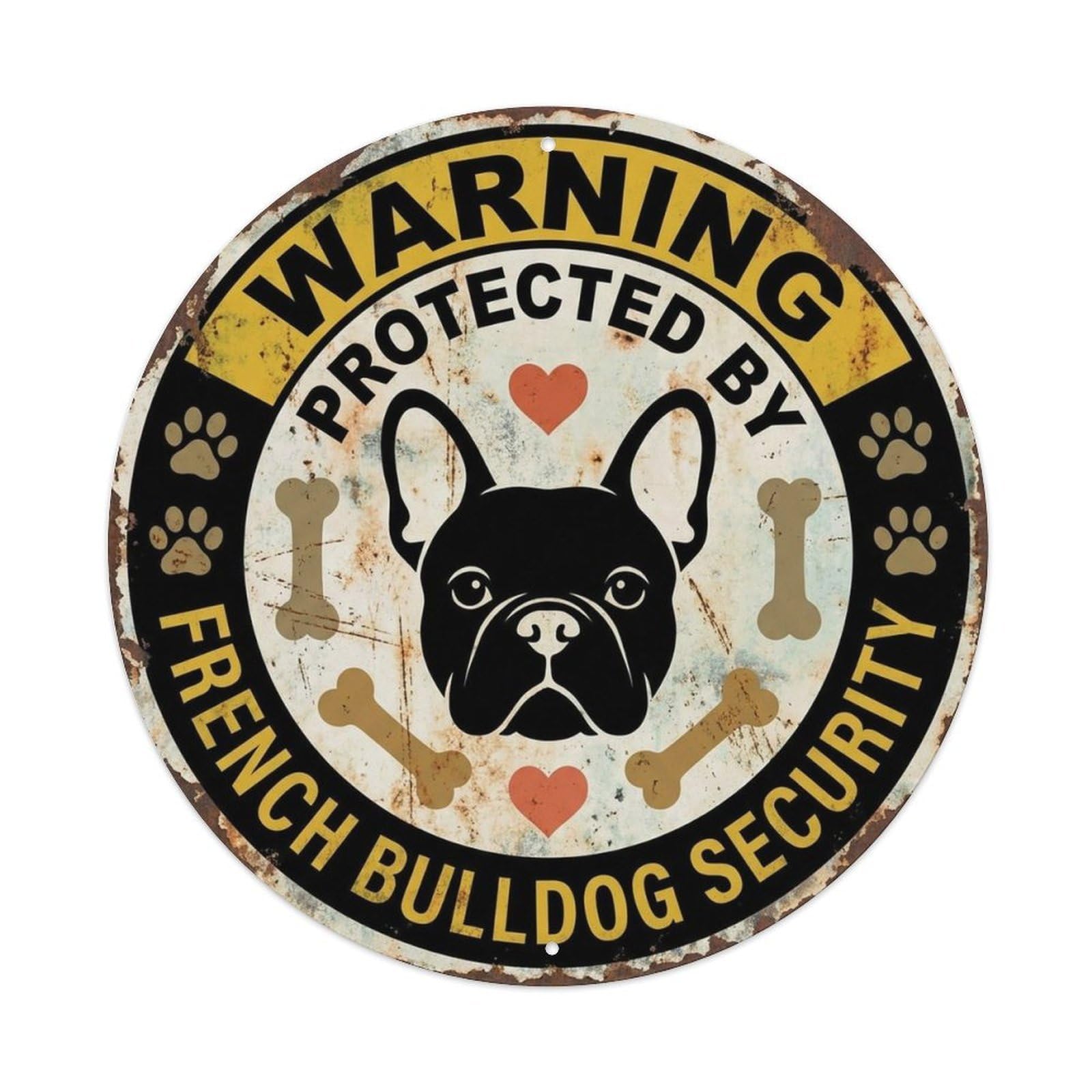 French Bulldog Security Warning Vintage Orange Metal Tin Sign