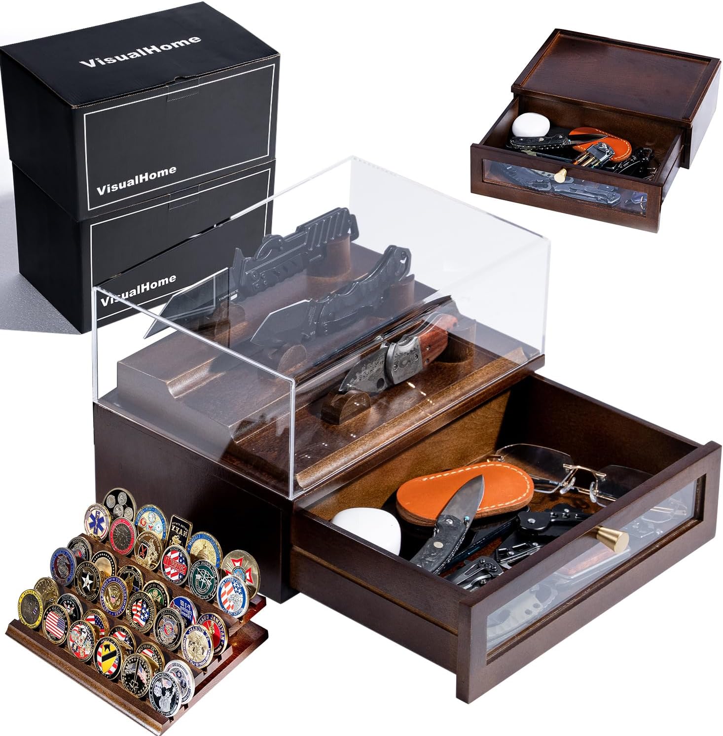 Premium Knife Display Case for up to 10 Knives Wooden Pocket Knife Organizer for Collections Birthday Gift for EDC Collectors