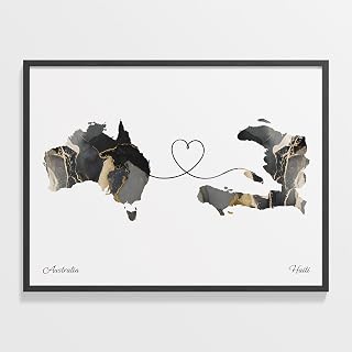 Australia to Haiti Print, Guyanese Marble Two Countries Poster, Travel Art, Moving Away