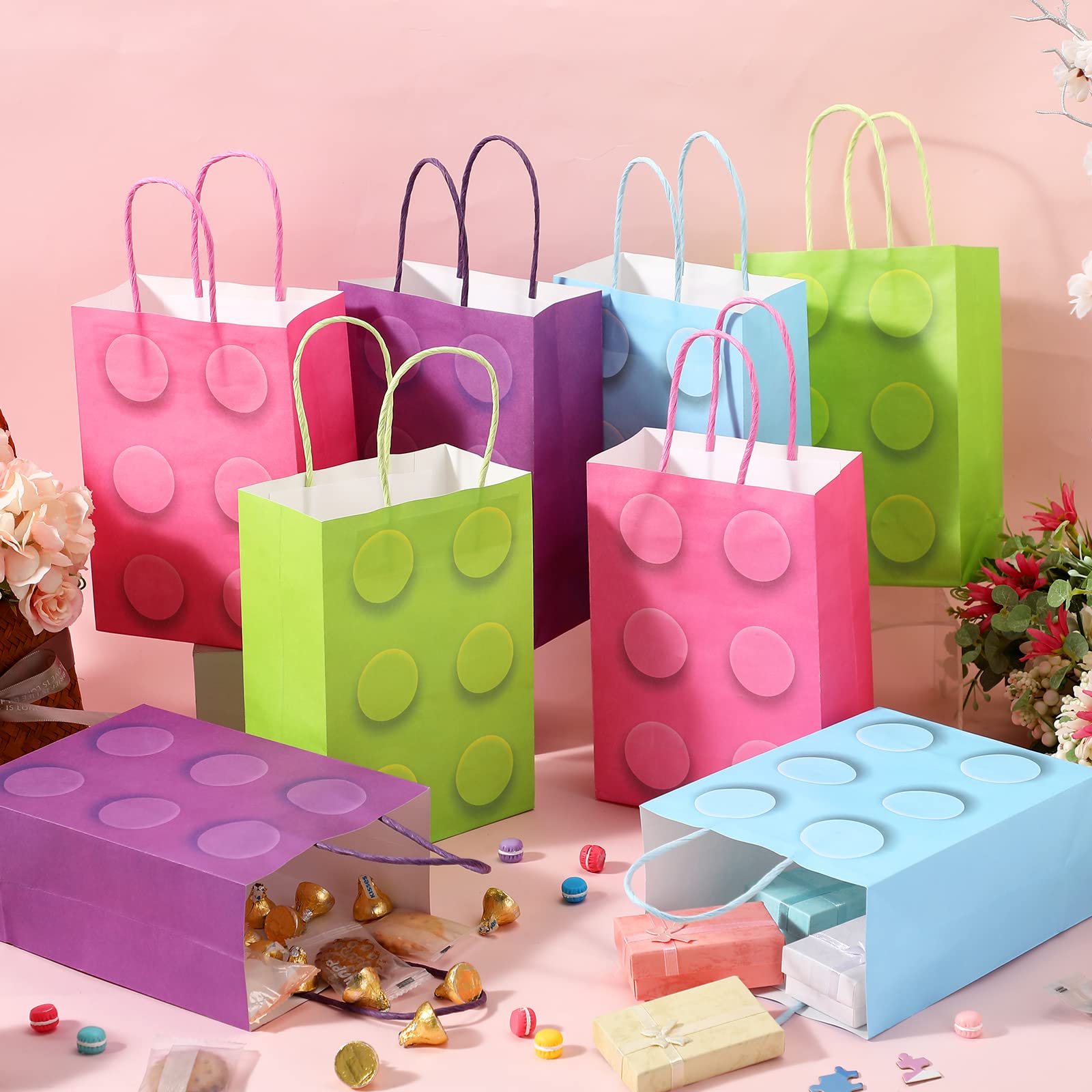 12 Pack Building Block Gift Bags – Christmas & Birthday Party Treat Bags For Kids, Teens – Paper Bags With Handles, 5 Styles - View #10