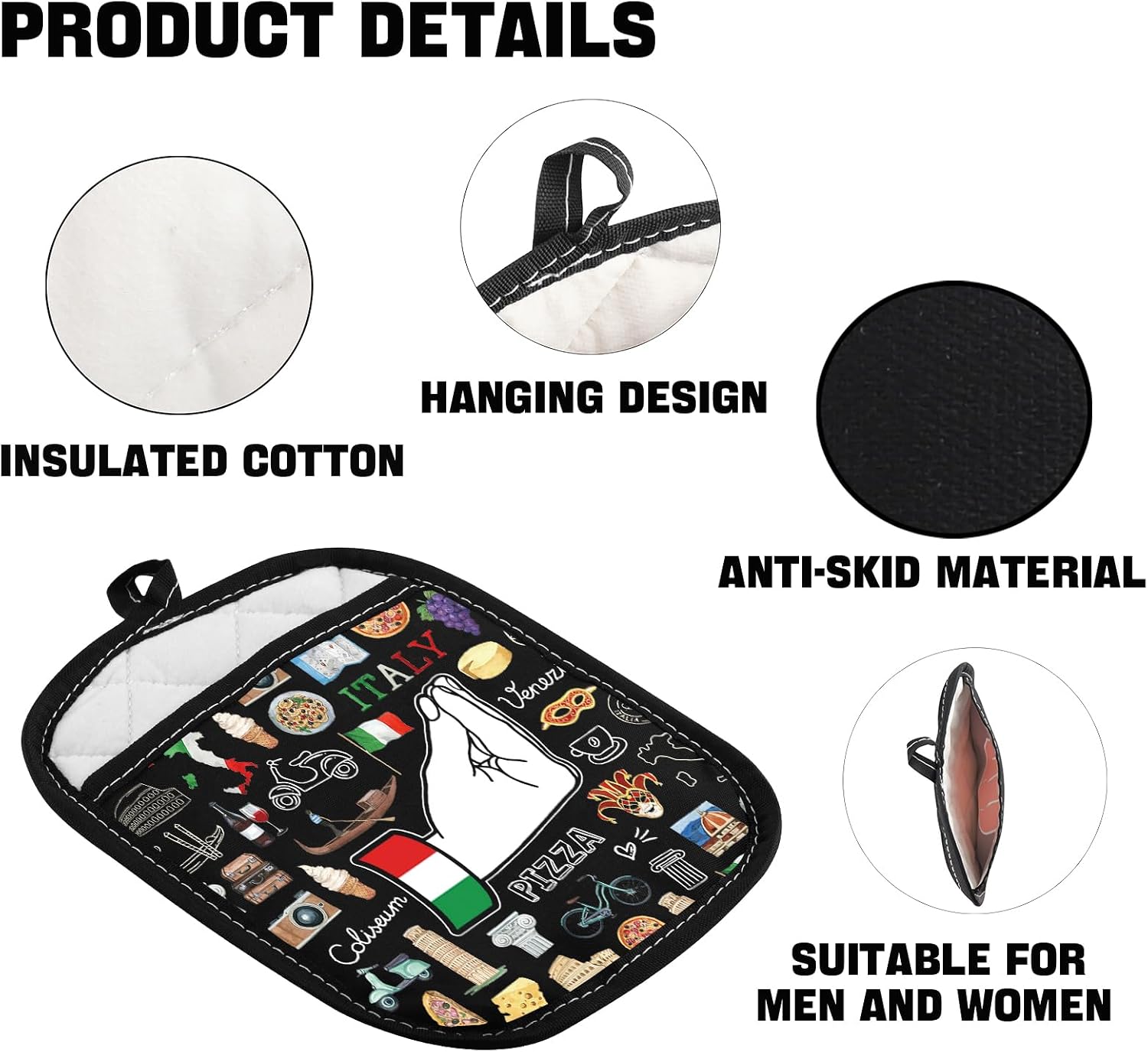 JNIAP Italian Pot Holder Italian Kitchen Gift Italy Food Hot Pad Italian Themed Oven Pads Italian Hand Gesture Gifts (Italy ph)