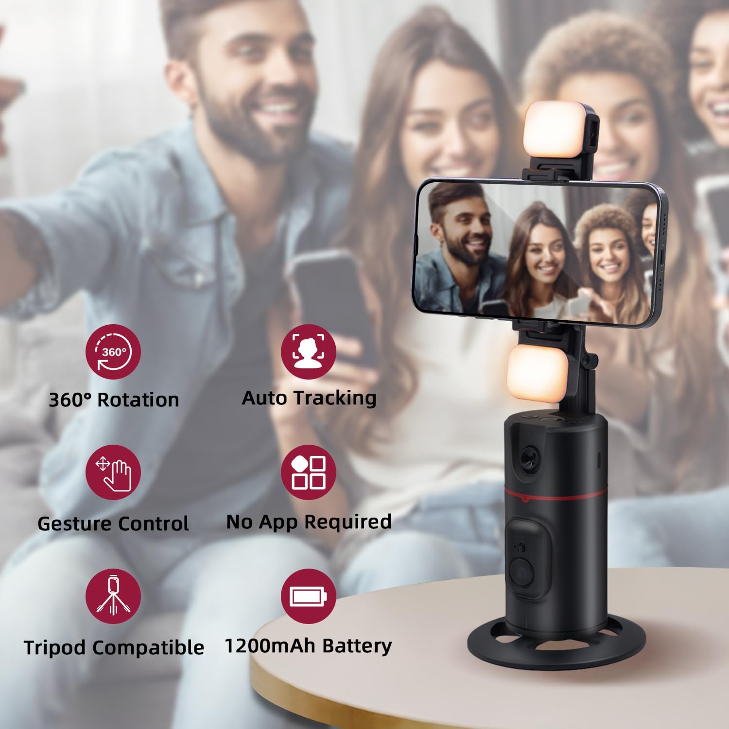 Mcbazel 360 Rotating Smart Face/Body Shooting Holder,Auto Face Tracking Tripod,Rechargeable Selfie Stick Phone Tripod with Fill Light for Vlog,Streaming,Video,Tiktok (Upgraded Version/No App)