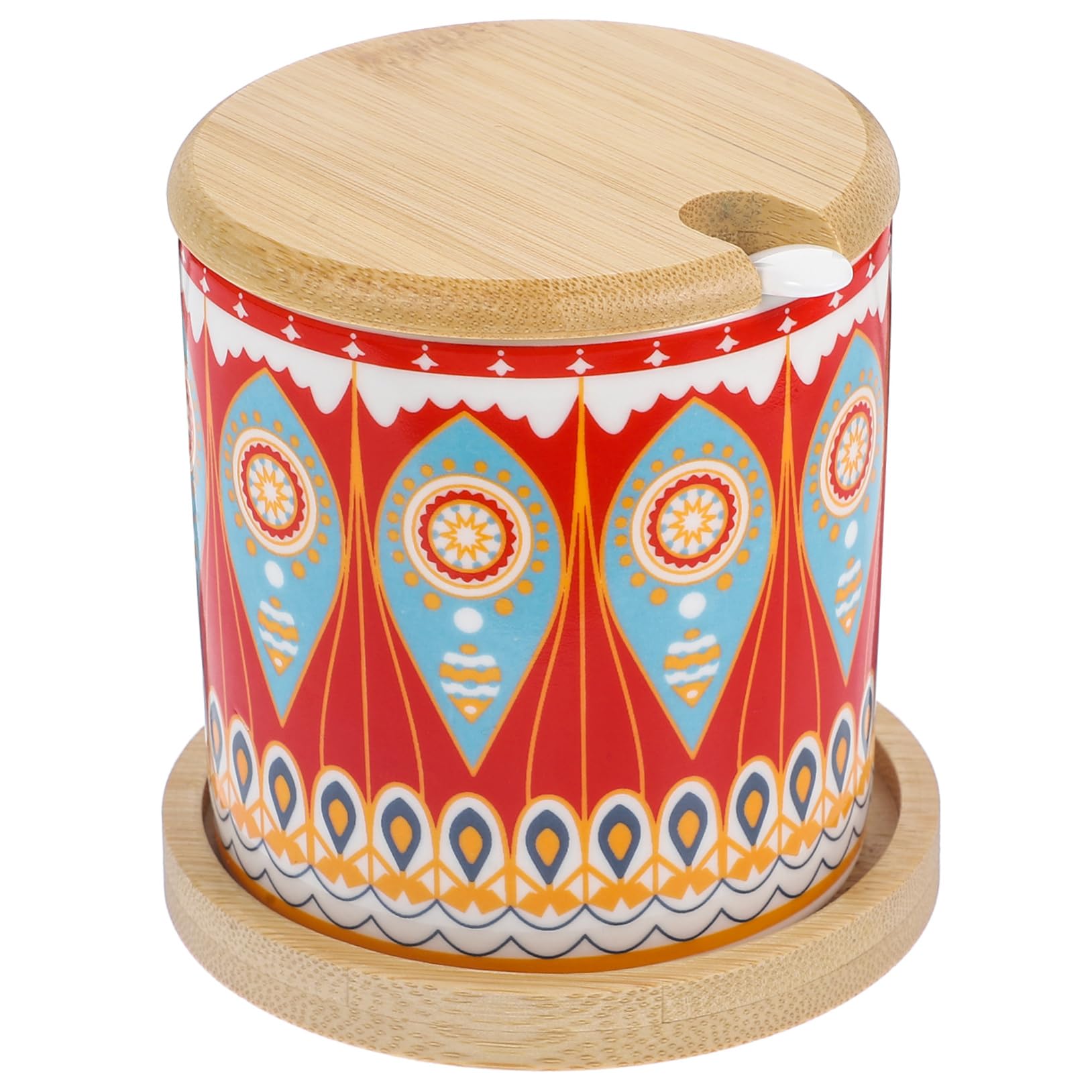 OUNONA 1 Set Style Condiment Jar with Base Spoon Vibrant Mandala Pattern Kitchen Storage Holder for Salt Sugar and Seasonings for Home Decor