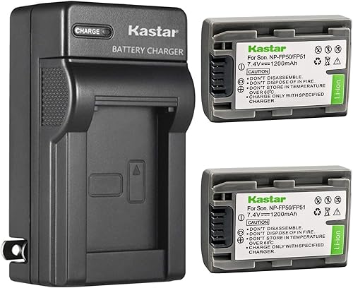Kastar Paquete de 2 baterías y cargador para Sony NP-FP50 Handycam DCR-HC21 DCR-HC23 DCR-HC30 DCR-HC85 DCR-HC94 DCR-HC96 DCR-SR100 DCR-SR30 DCR-SR40