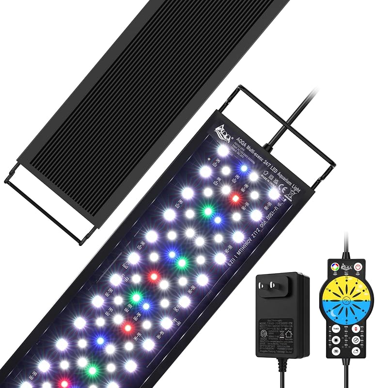 AQQA Luz LED para acuarios de espectro completo para 12-18 pulgadas, luz para peceras | con temporizador para agua dulce y crecimiento de plantas, ciclo de iluminación 24 horas al día, 7 días a la semana, 9 modos de color y 10 niveles de brillo, 22W negro