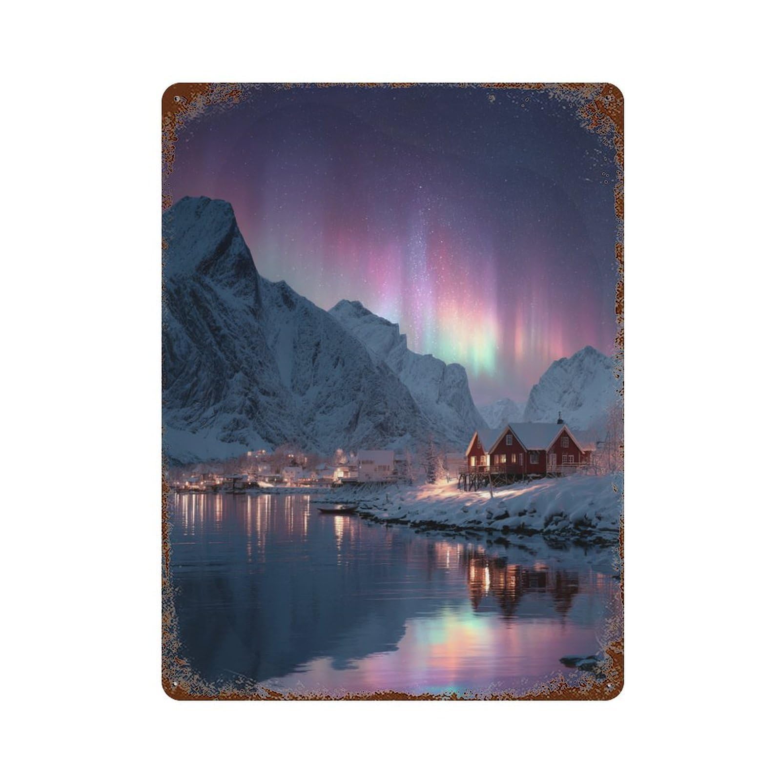 Retro Metal Sign Aurora Borealis Reflections-22 15.7"x11.8", Decorative Metal Wall Art for Pub, Kitchen And Man Cave Decor