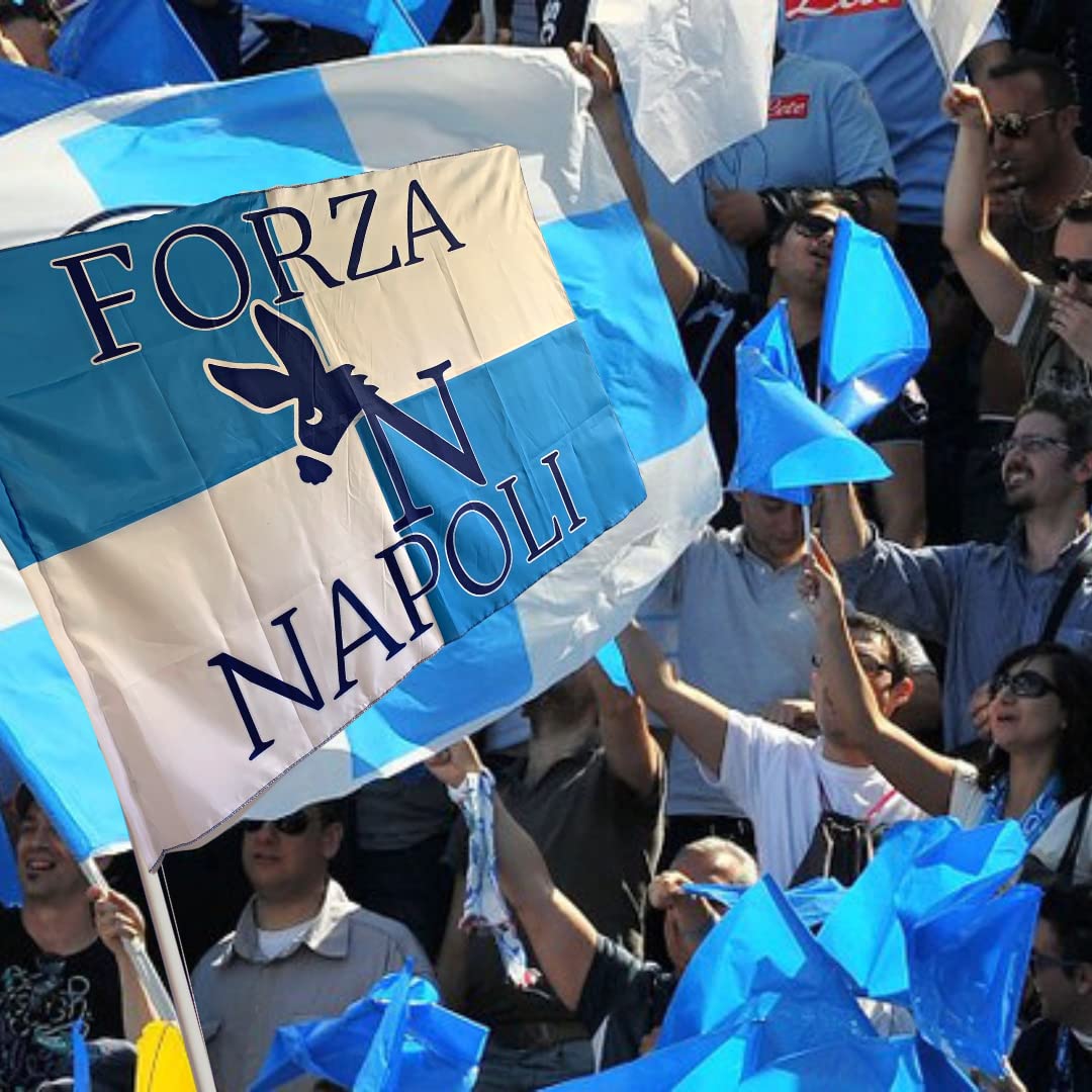 Drapeau et bandeau du Napoli – drapeau 90 x 150 cm avec boucle pour tige + collier Napoli 89 x 8 cm – fan championnat de football (drapeau + bande Naples)