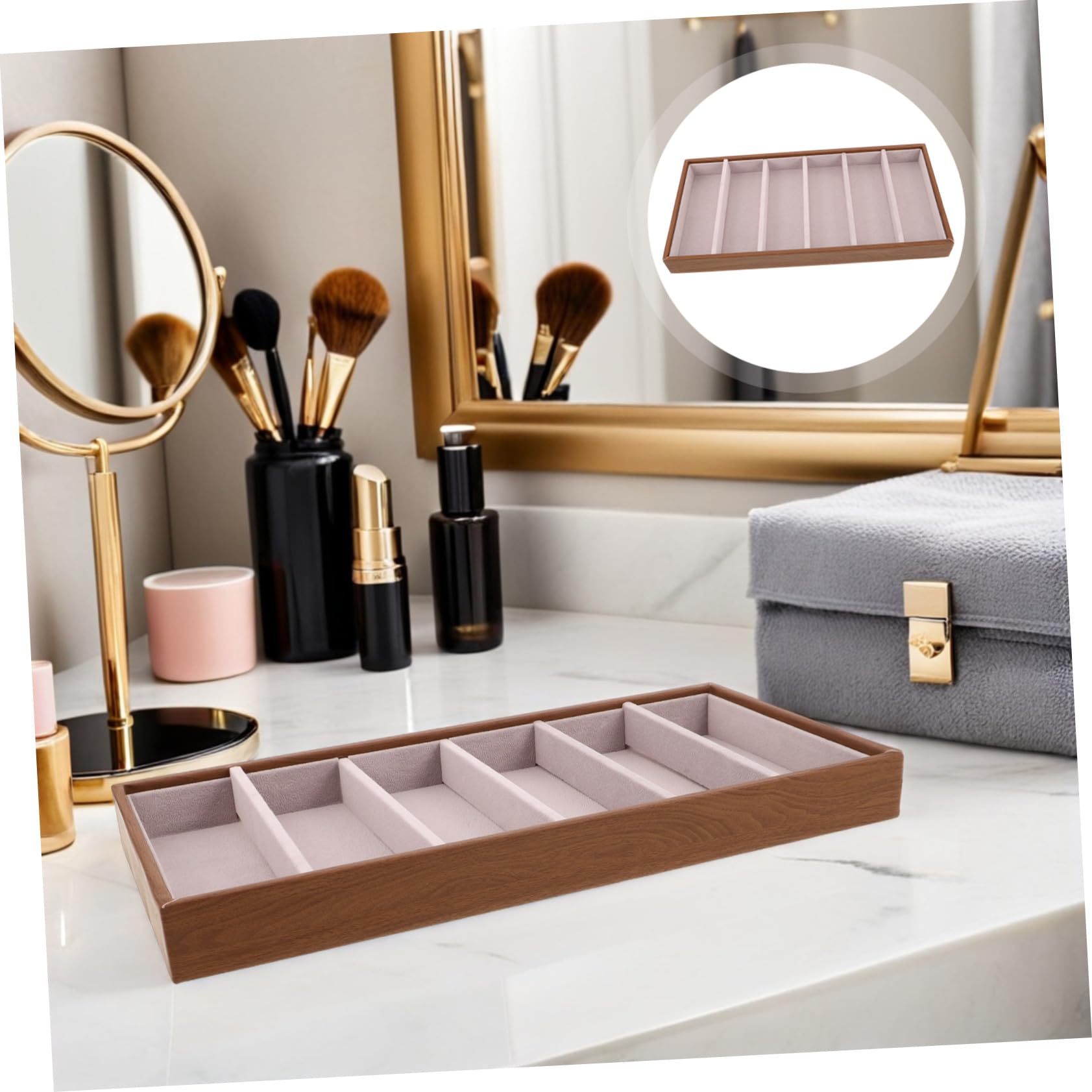 Organizador de Gafas y Joyas Multifuncional de Madera con Bandeja Rígida para Escritorio Funda Protectora para Gafas de Sol y Accesorios Resistente y Fácil de Limpiar para Hogar y