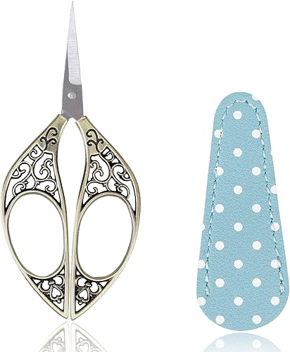 BIHRTC Tijeras de bordado de costura de 4.4 pulgadas con estuche de cuero, tijeras de punta afilada de acero inoxidable, tijeras de manualidades