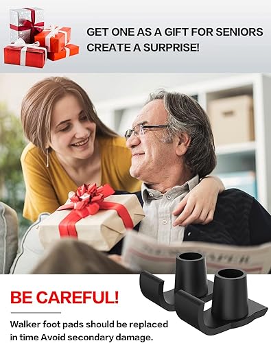 Miniatura 6 de Agrish Paquete de 2 esquís Walker Glide, deslizadores para personas mayores, ajuste universal, negro, instalación sin herramientas