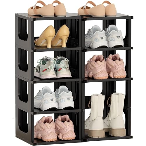HAIXIN Adjustable 10 Tier Shoe Organizer - Narrow Plastic Vertical Shoe Rack for Closet, Entryway, Boots - Stackable Shoe Cabinet