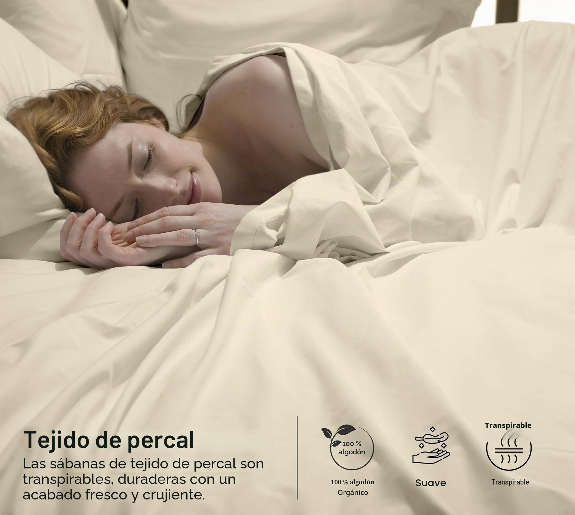 Ruvanti Juego de sábanas de algodón 100% orgánico, tamaño Queen, 4 Piezas, Ropa de Cama de Tejido de percal Suave y Transpirable, Bolsillo Profundo de 40.6 cm, sensación Fresca y Fresca, Duradera