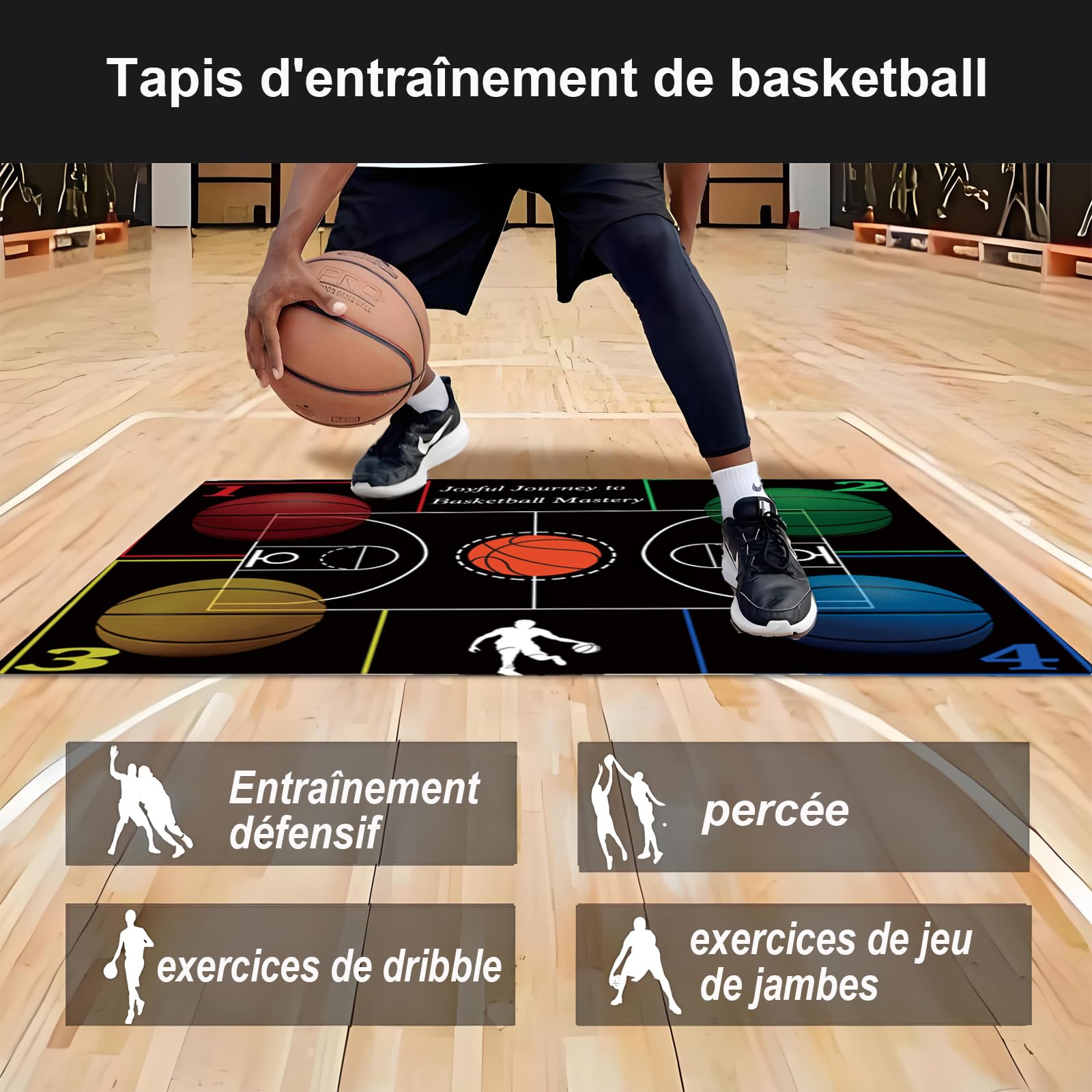 Équipement d'entraînement de basketball, tapis d'entraînement à l'agilité et au jeu de jambes, entraîneur de dribble, accessoires d'entraînement pour améliorer la vitesse, la force et la coordination.