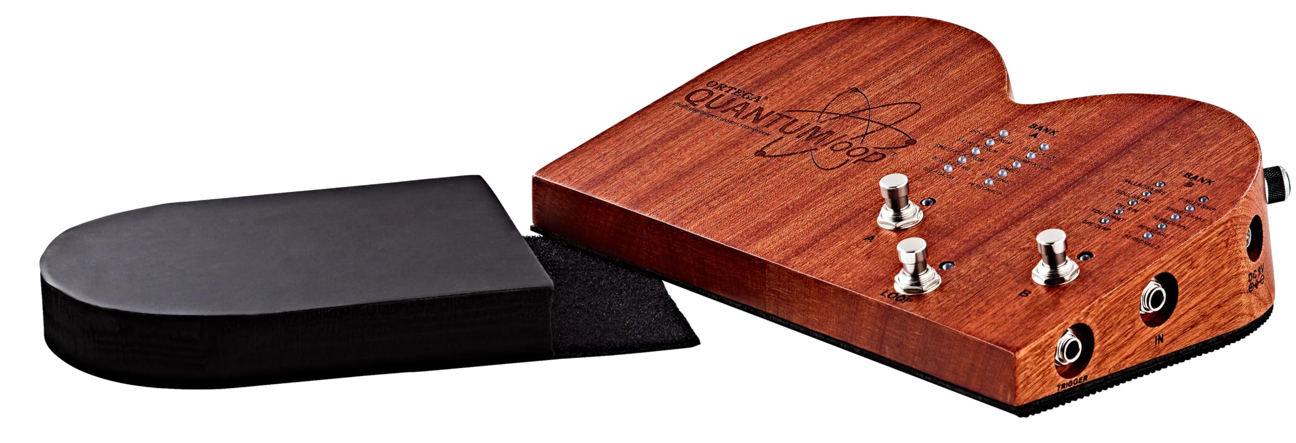 Ortega Guitars Digitale Stomp Box – Digitales Effektpedal und Looper – 16 Drum & Percussion Samples – Inklusive Netzteil – Mahagoni Holz, Natur (QUANTUMloop)