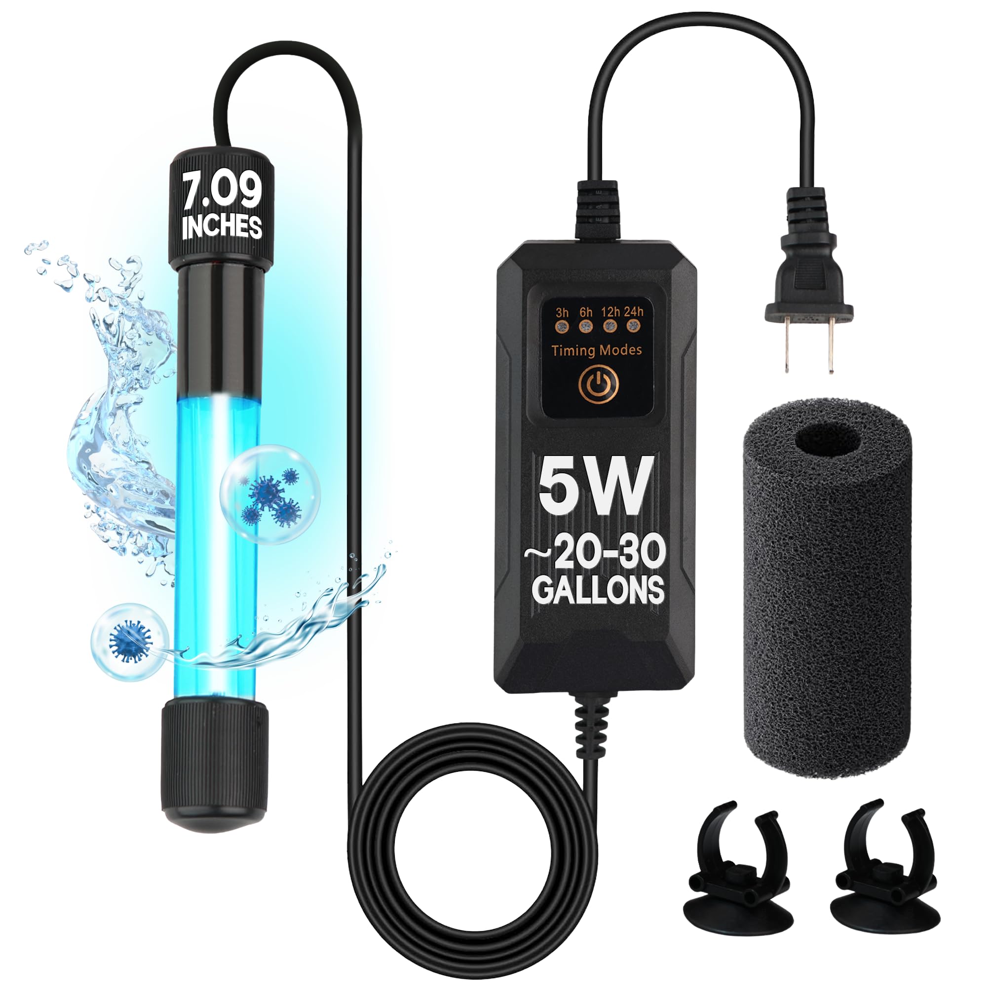 5W UV Light for Aquariums with 4 Timer Modes | UV-C Clean Light for Use in Sump Areas, Filters, Top Filter Boxes &amp; Small Ponds – Keeps Fish Tanks Clear &amp; Healthy