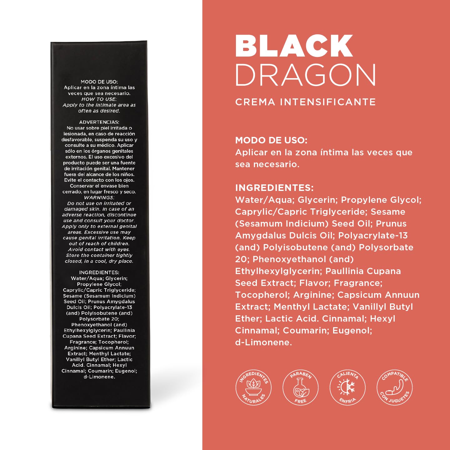 Crema potenciadora de la erección BLACK DRAGON. Efecto Frio-Calor. Más resistencia y virilidad. Mejora el rendimiento sexual masculino con erecciones más intensas y duraderas - 50ml