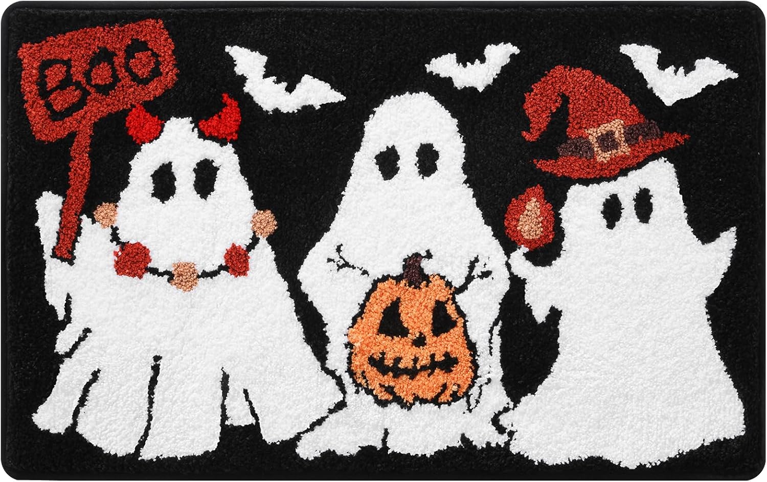 Ghost Bath Mat 16x24 Inch, Soft and Absorbent Tufted Halloween Bathroom Rug Non Slip Washable, Halloween Bathroom Boo Decor Rug Holiday Decorations