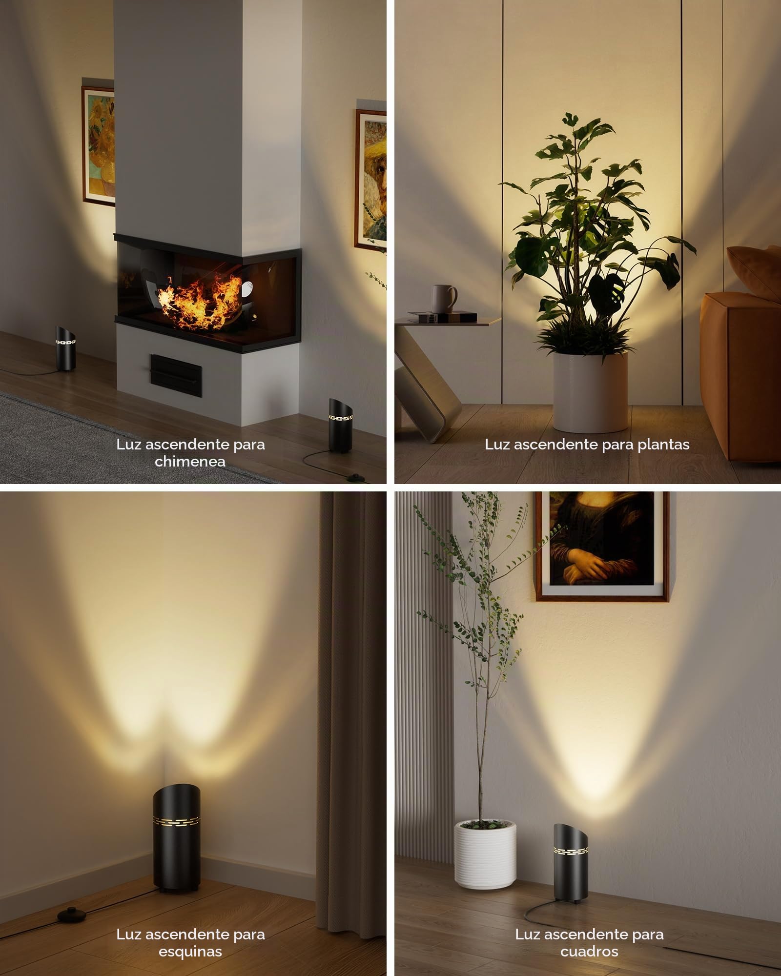 T-SUN 6W LED Uplight Spot con Interruptor de Pie & GU10 Lámpara LED, 2 Pcs | Lámpara de Suelo con 1,8 Metros Cable, Luz Cálida/Natural/Blanca Fría, Lámpara de Pie para Interiores Plantas Murales( Negro)