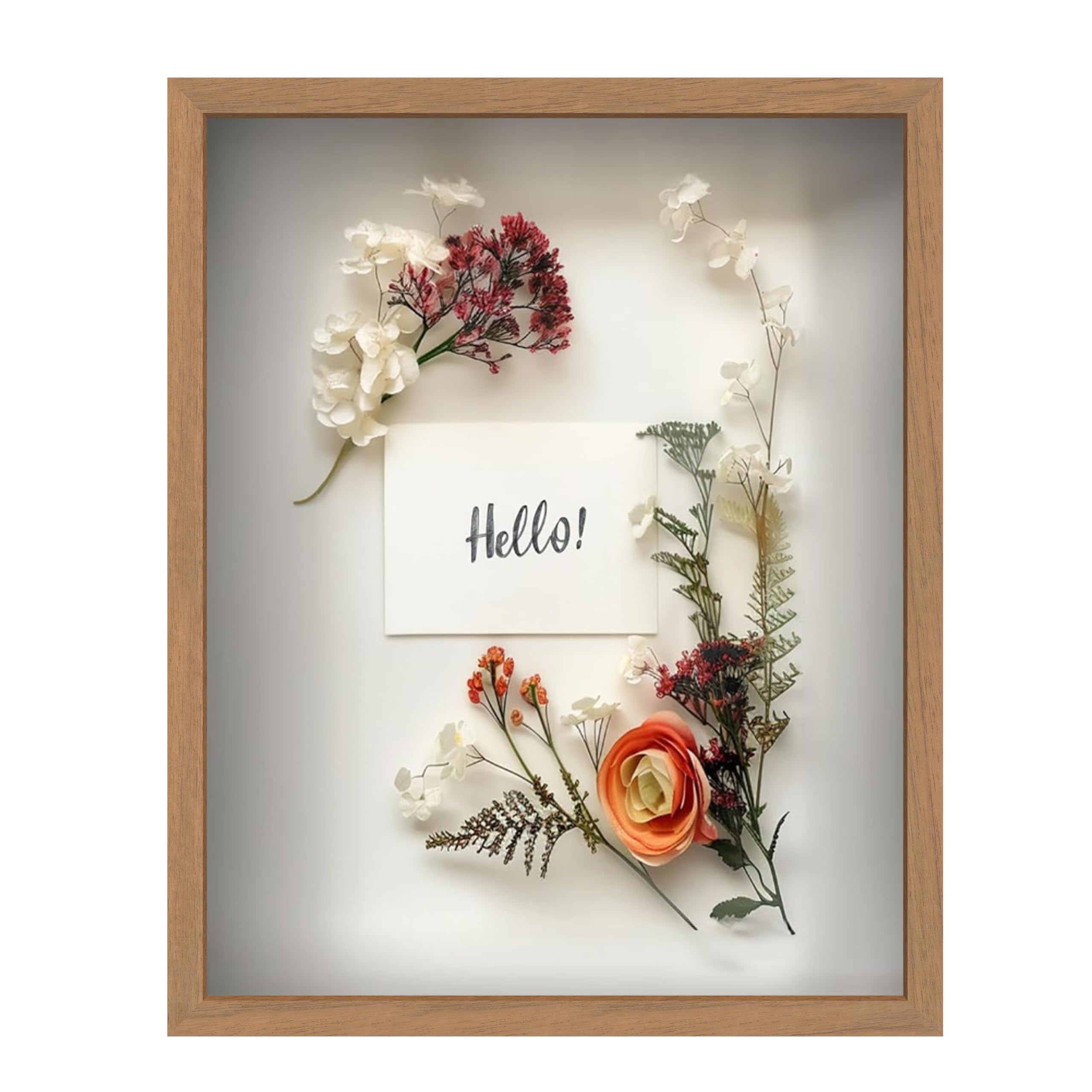 FrameWorks 16" x 20" Original Golden Oak Wooden Shadow Box Frame – Soft Felt Back, Tempered Glass, and Included Elegant White Ball Push Pins