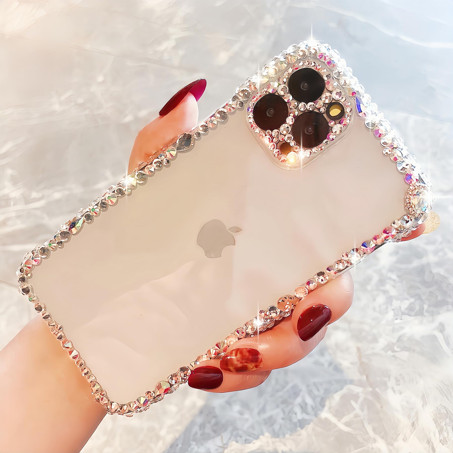 Compatible with iPhone 15 Pro Max Case Luxury 3D Glitter Sparkle Bling Rhinestone Case Crystal Diamond Cute Pink Protective Phone Case Cover for Women Girl