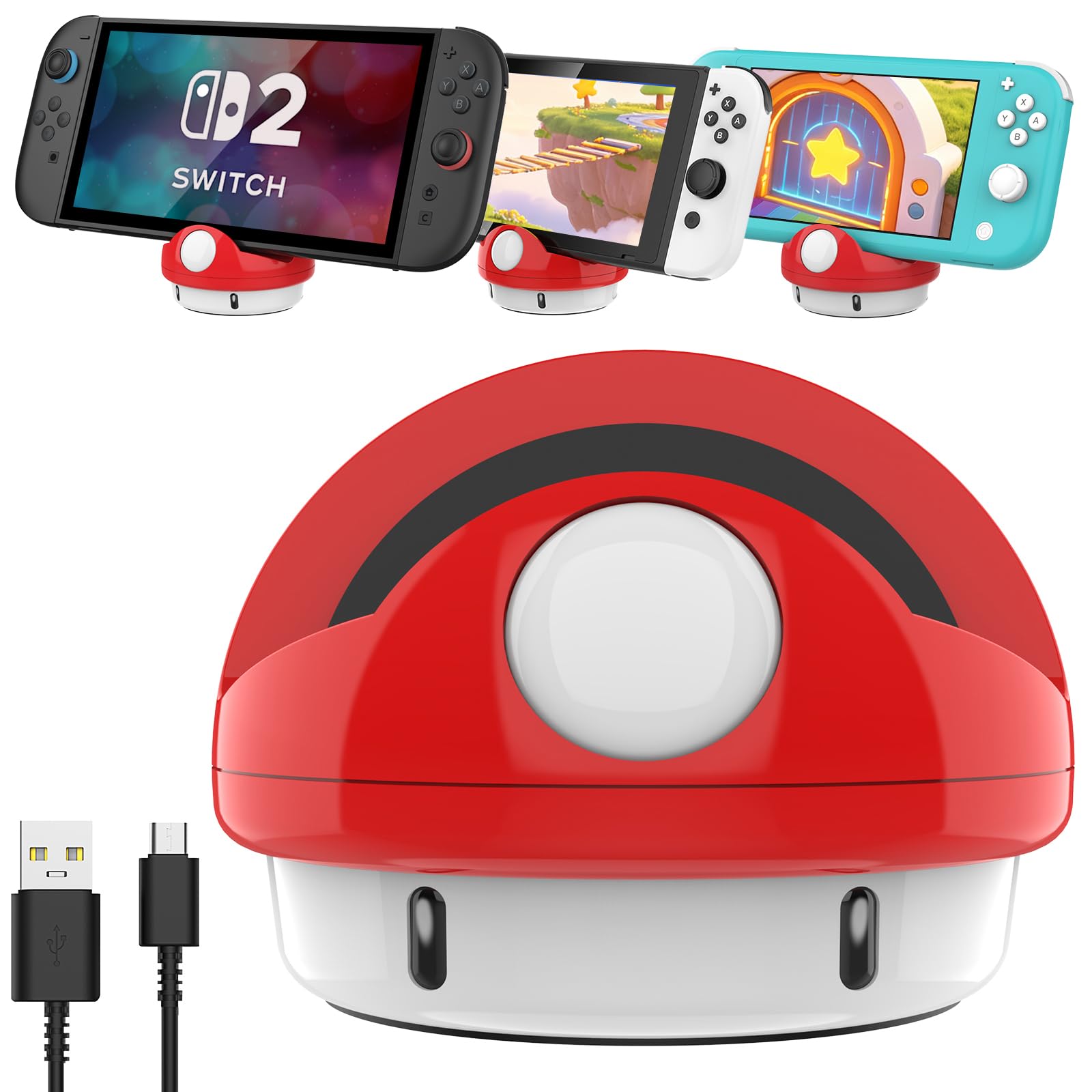 HEIYING Switch Charging Dock Compatible with Switch 2, Lite and OLED | Portable Switch 2 Dock with Durable ABS Shell, Ergonomic Viewing Angle, USB-C Port for Charging Multiple Switch Consoles Agaric