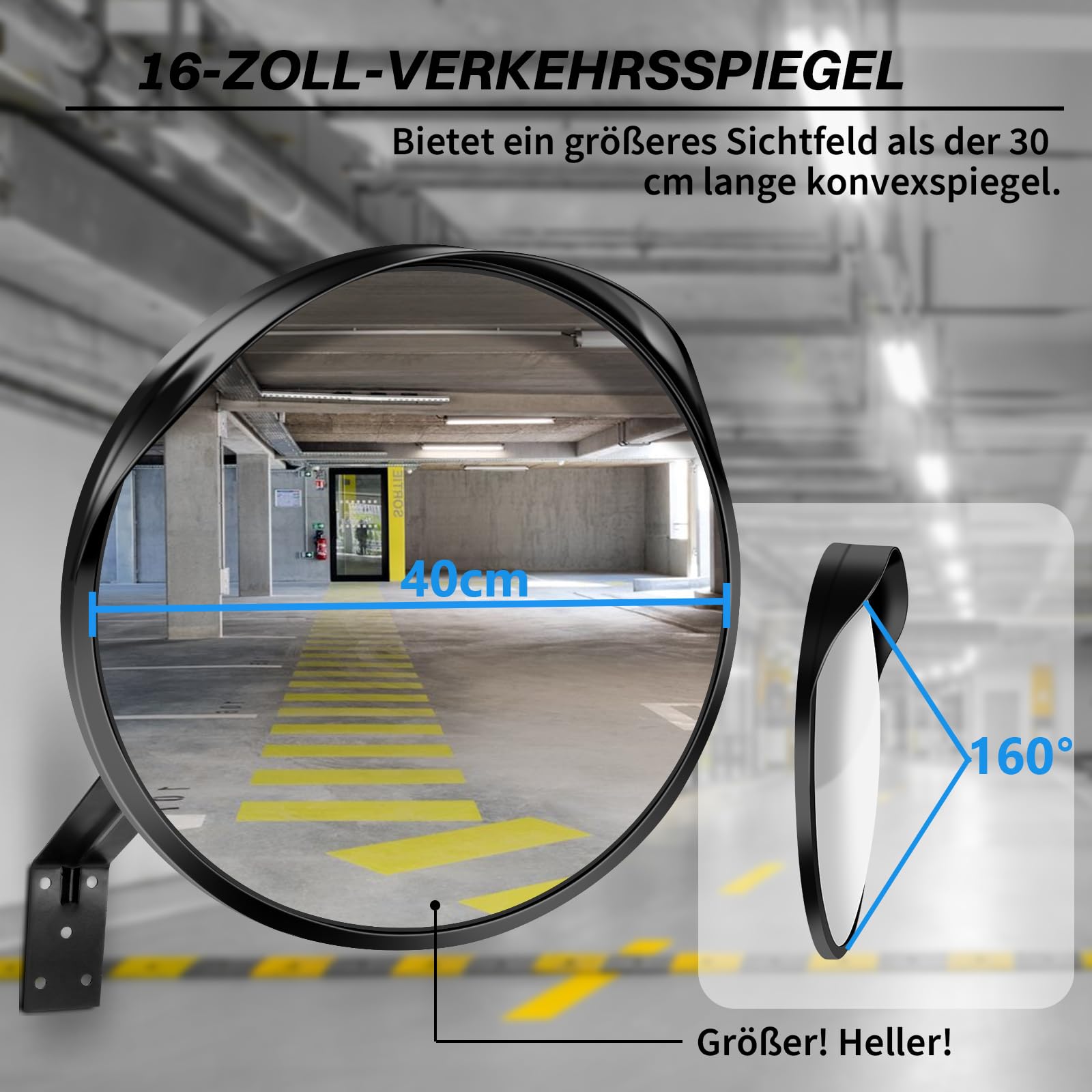 Verkehrsspiegel, 40 cm, großes Sichtfeld, verstellbar, beseitigt tote Winkel, Straßenspiegel aus strapazierfähigem Acryl, für Auffahrt, Straße, Geschäft, Innen- oder Außenbereich