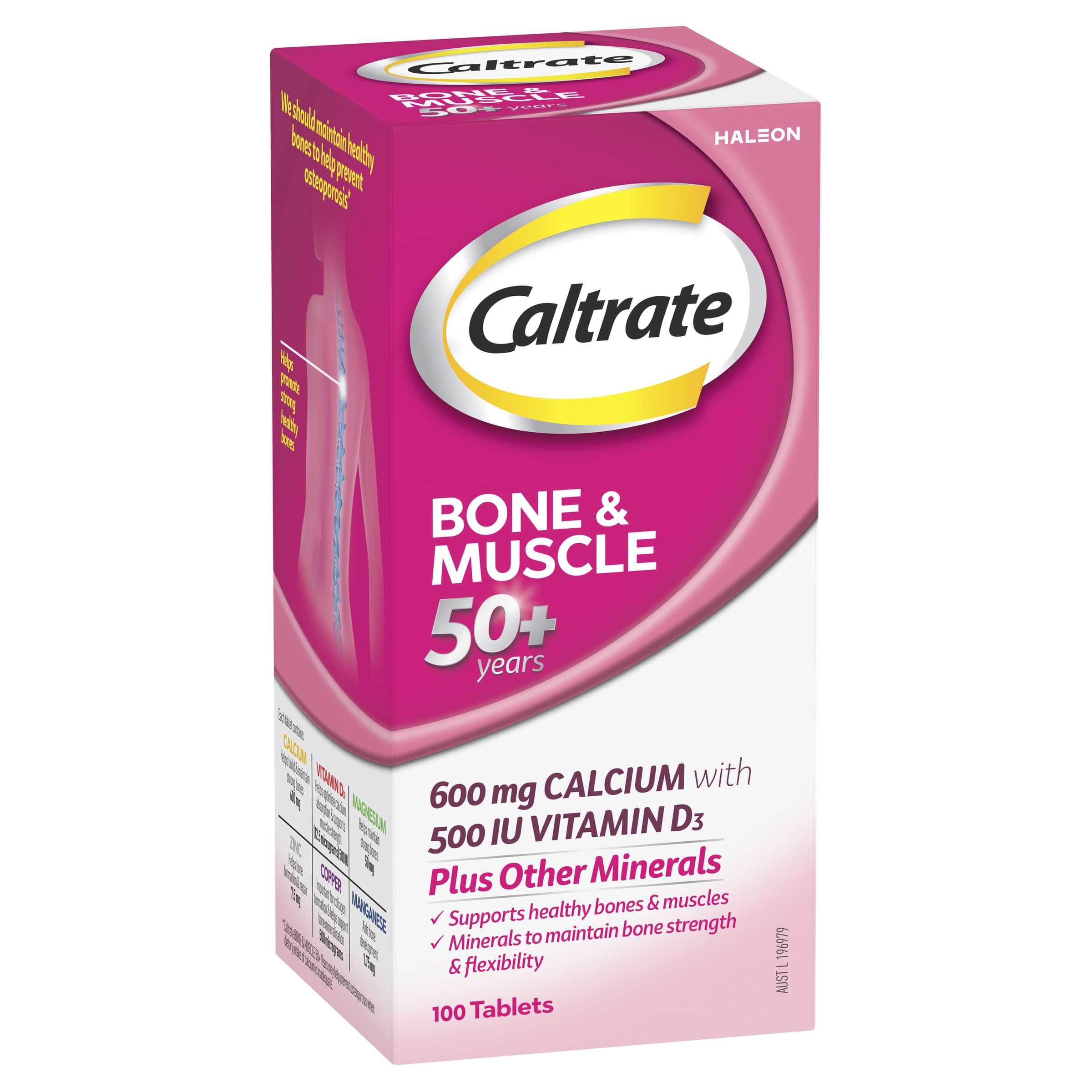 Caltrate Bone & Muscle 50+ Calcium with 500IU Vitamin D3, 100 Tablets